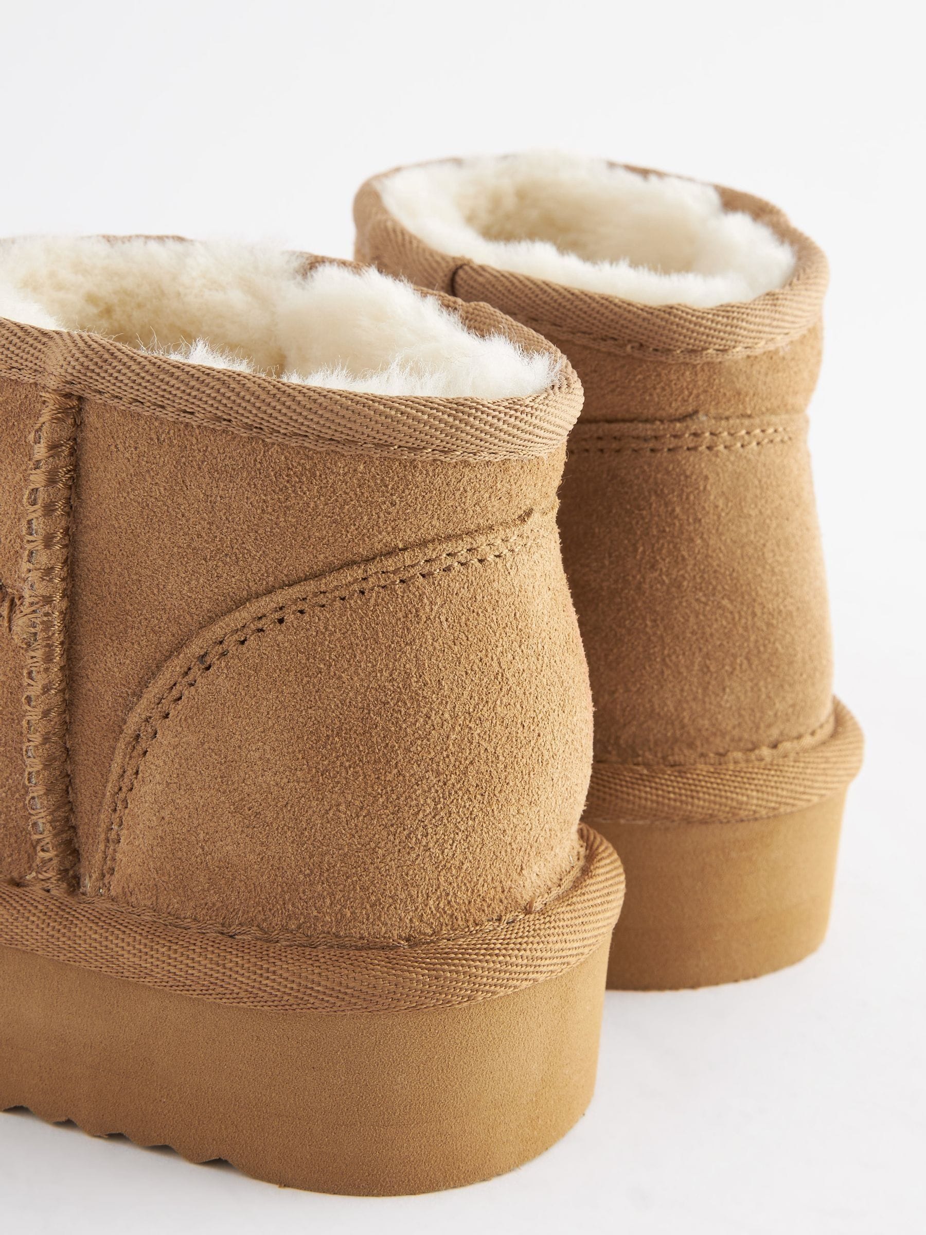 Tan Brown Suede Faux Fur Lined Pull On Ankle Boots