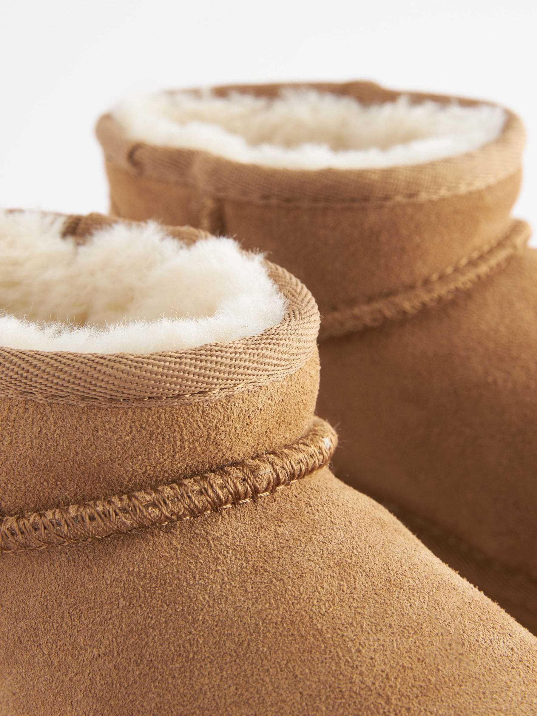 Tan Brown Suede Faux Fur Lined Pull On Ankle Boots