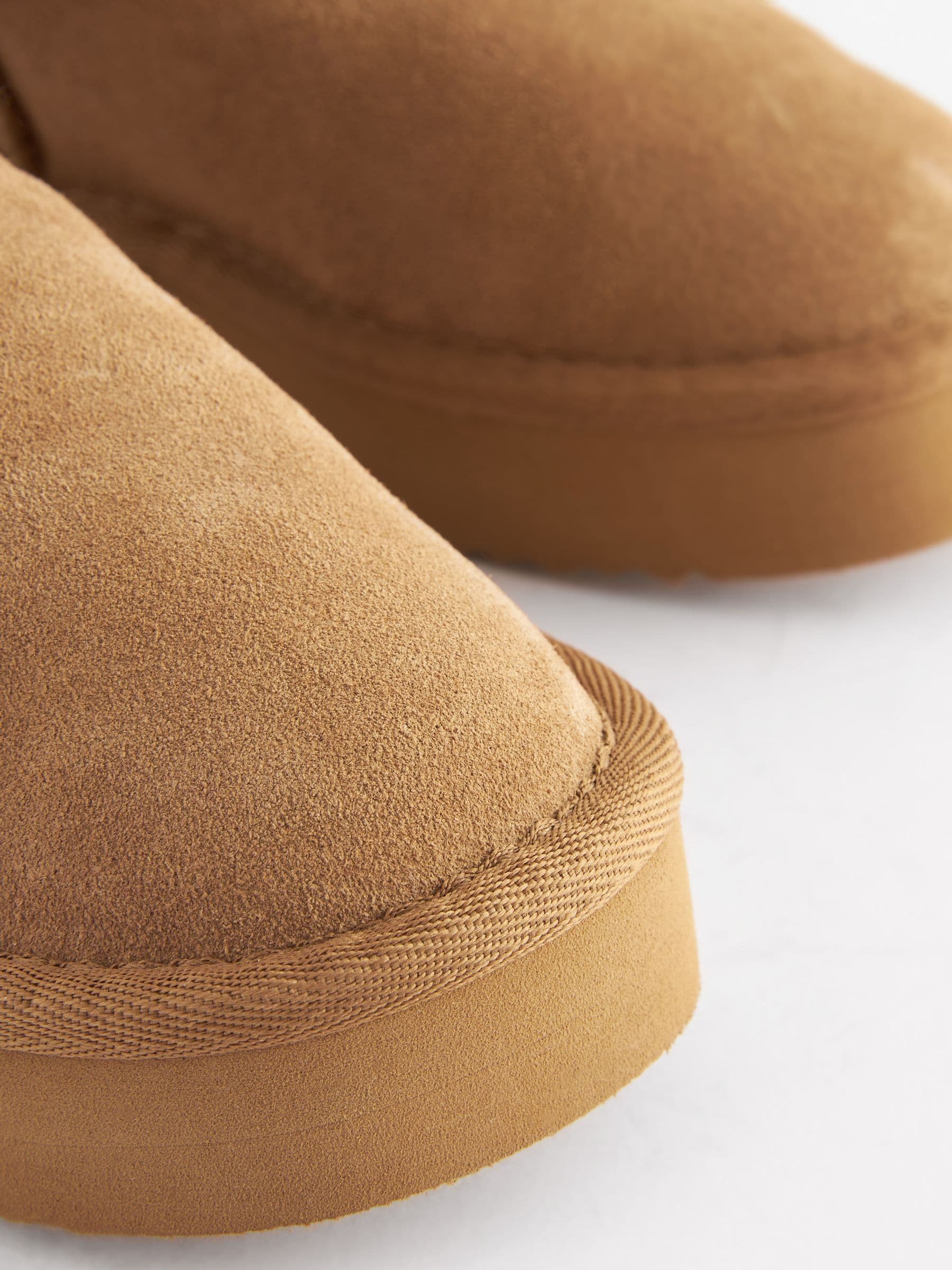 Tan Brown Suede Faux Fur Lined Pull On Ankle Boots