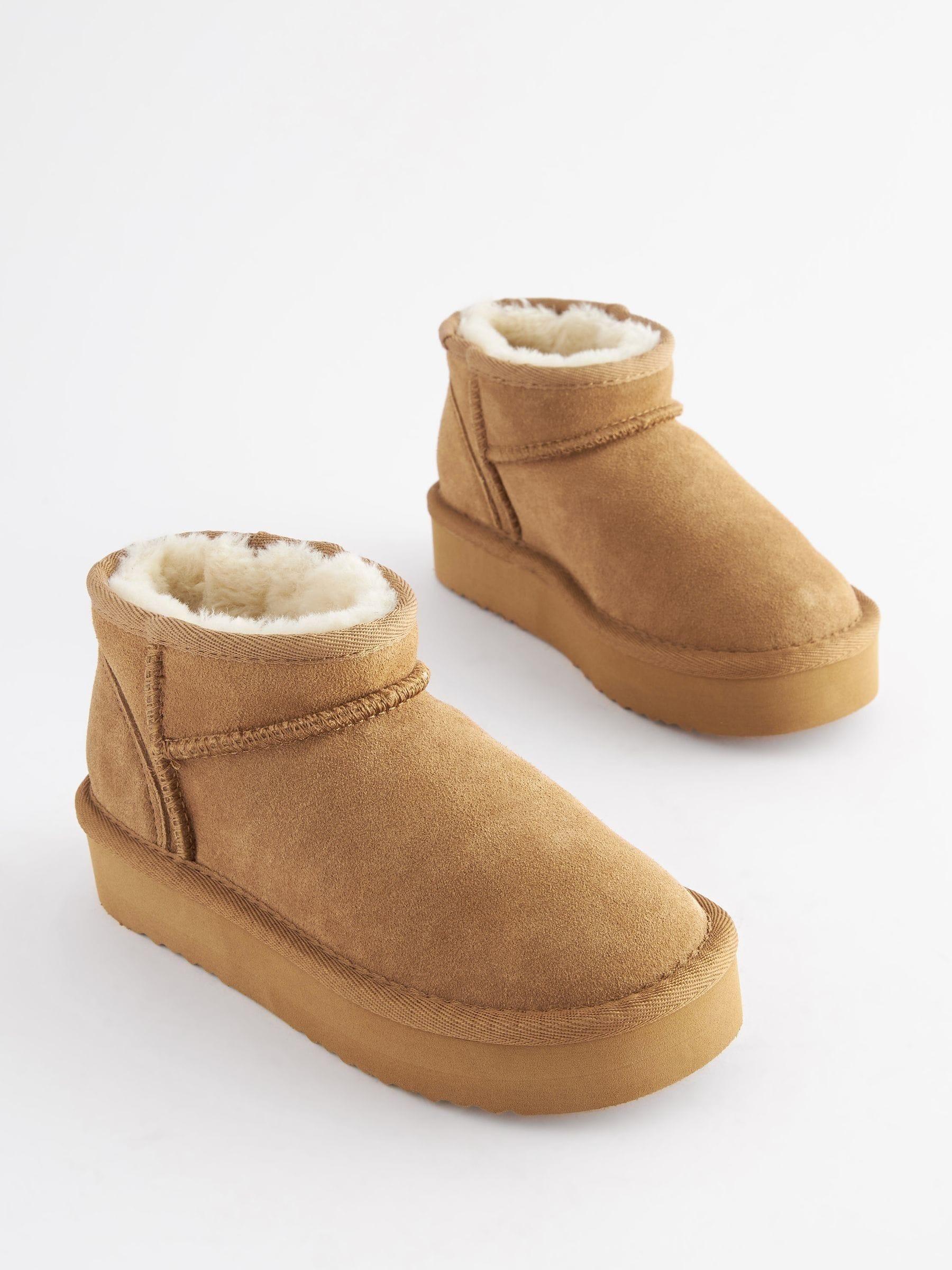 Tan Brown Suede Faux Fur Lined Pull On Ankle Boots