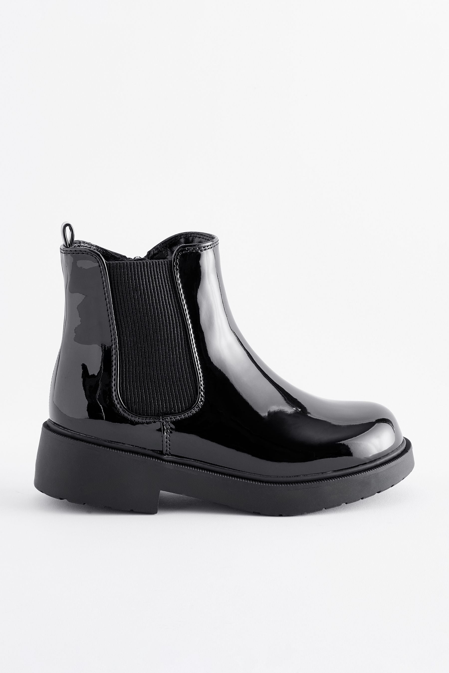 Black Patent Standard Fit (F) Chunky Chelsea Ankle Boots