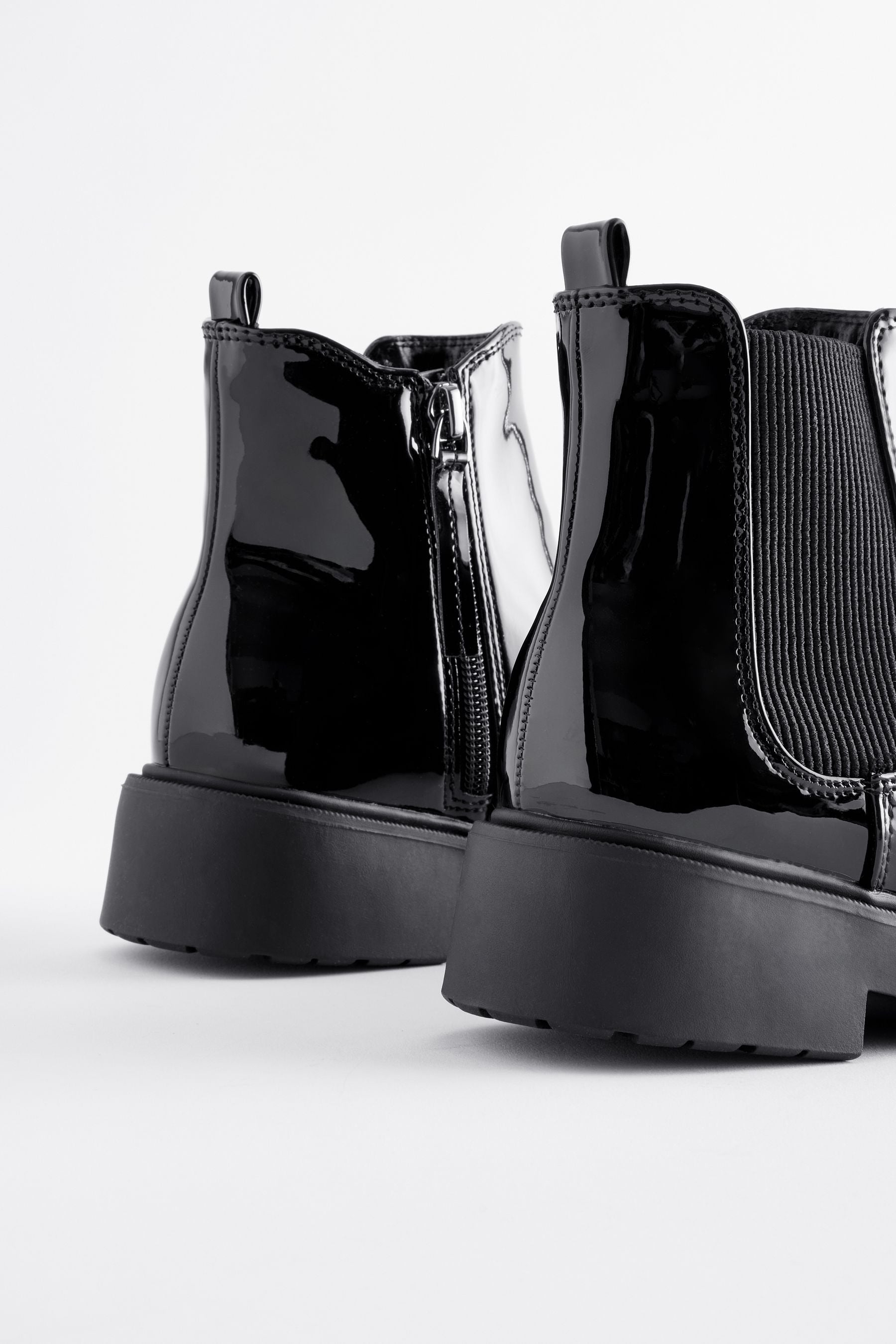 Black Patent Standard Fit (F) Chunky Chelsea Ankle Boots