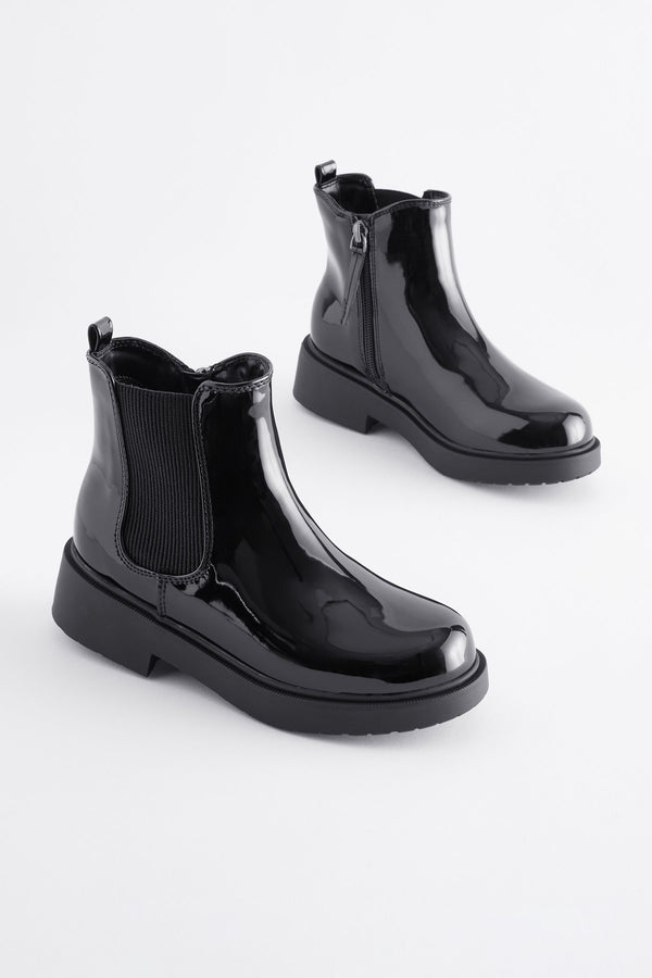 Black Patent Standard Fit (F) Chunky Chelsea Ankle Boots