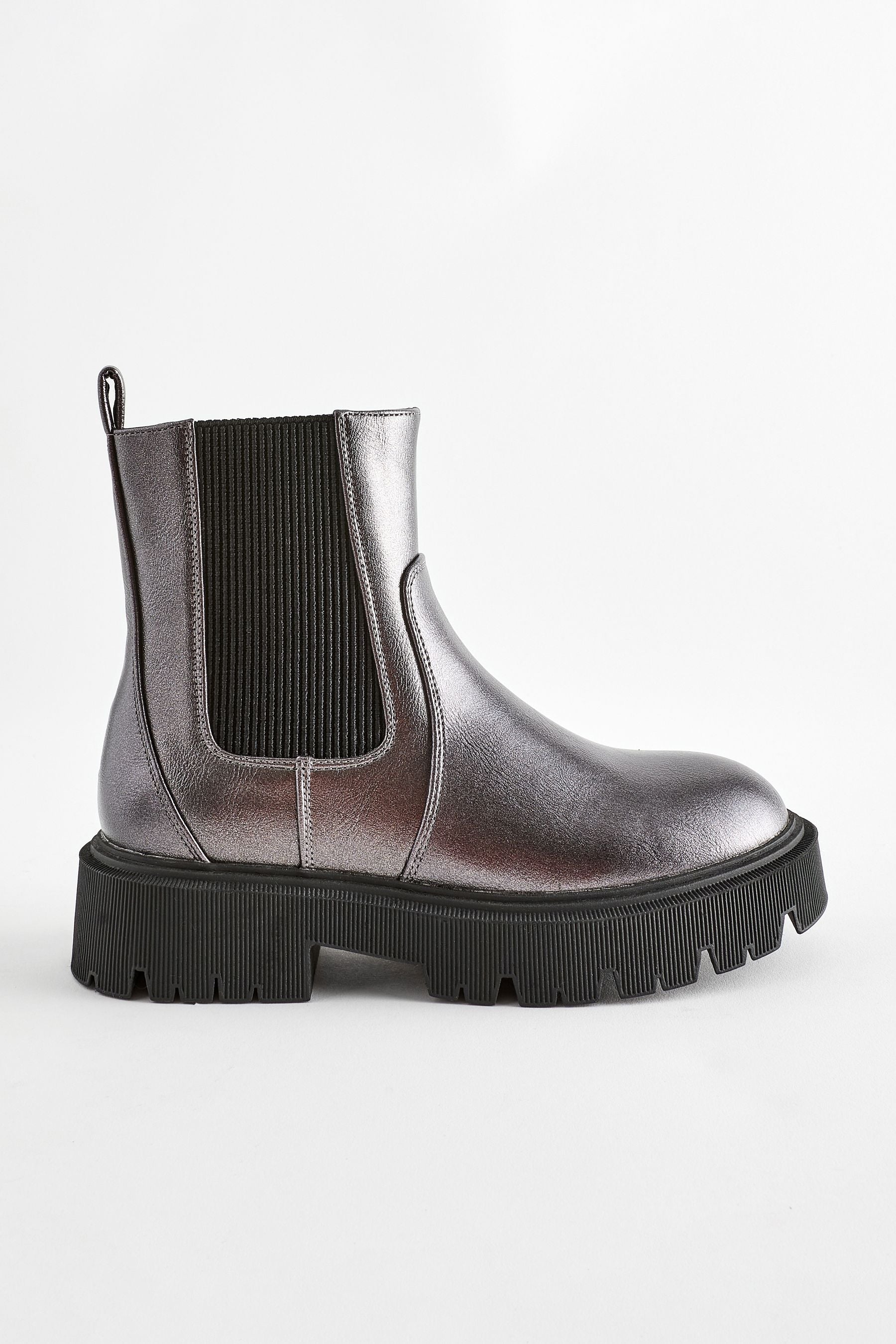 Silver Metallic Standard Fit (F) Chunky Chelsea Boots