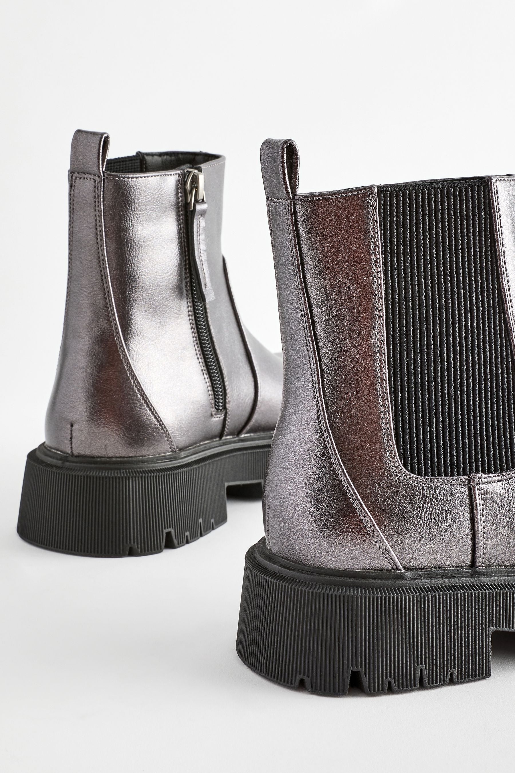 Silver Metallic Standard Fit (F) Chunky Chelsea Boots