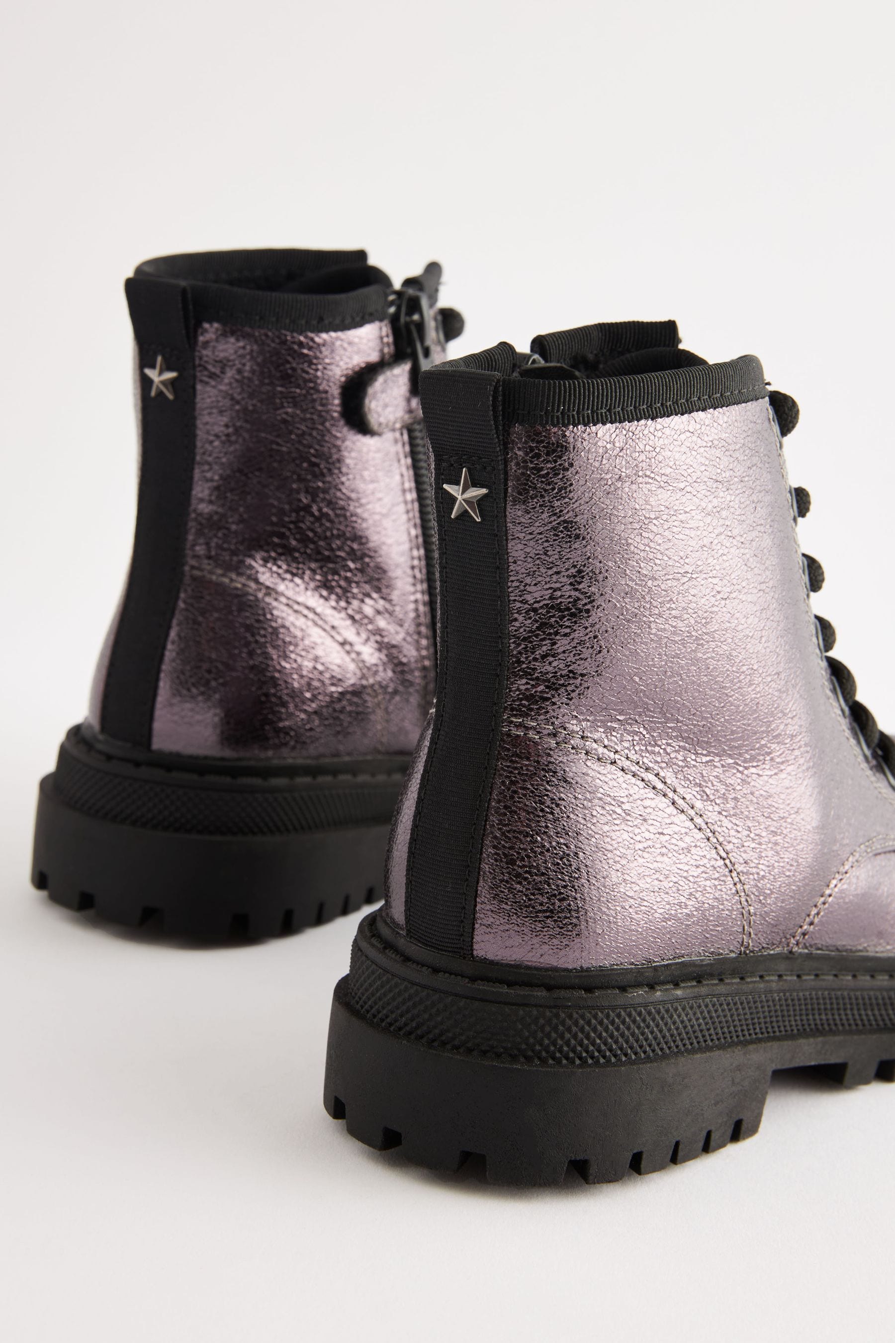 Silver Metallic Standard Fit (F) Warm Lined Lace-Up Ankle Boots