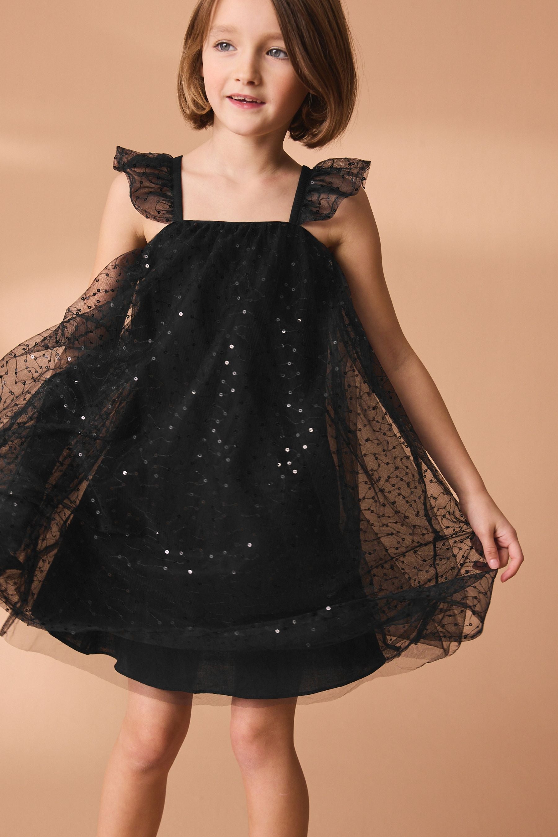 Black Sequin Tulle Party Dress (3-16yrs)