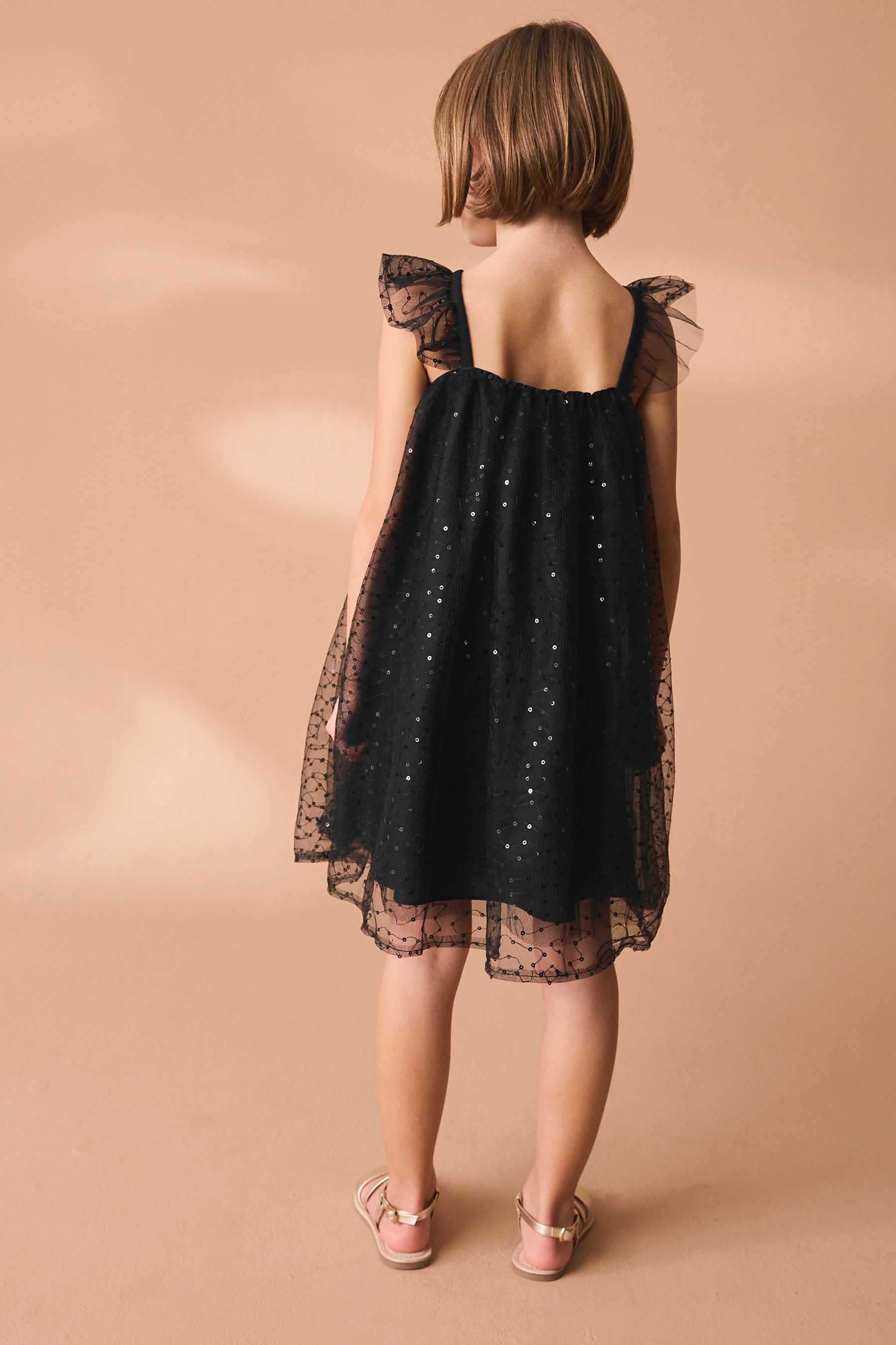 Black Sequin Tulle Party Dress (3-16yrs)