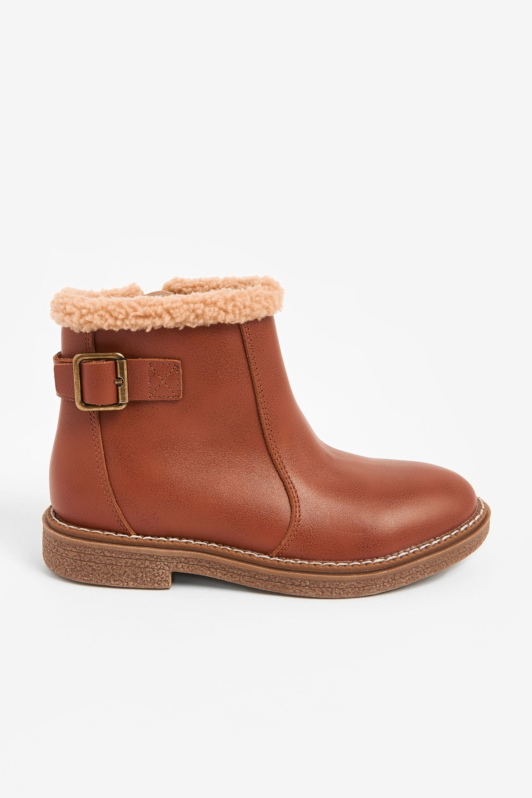 Tan Brown Standard Fit (F) Leather Buckle Ankle Boots