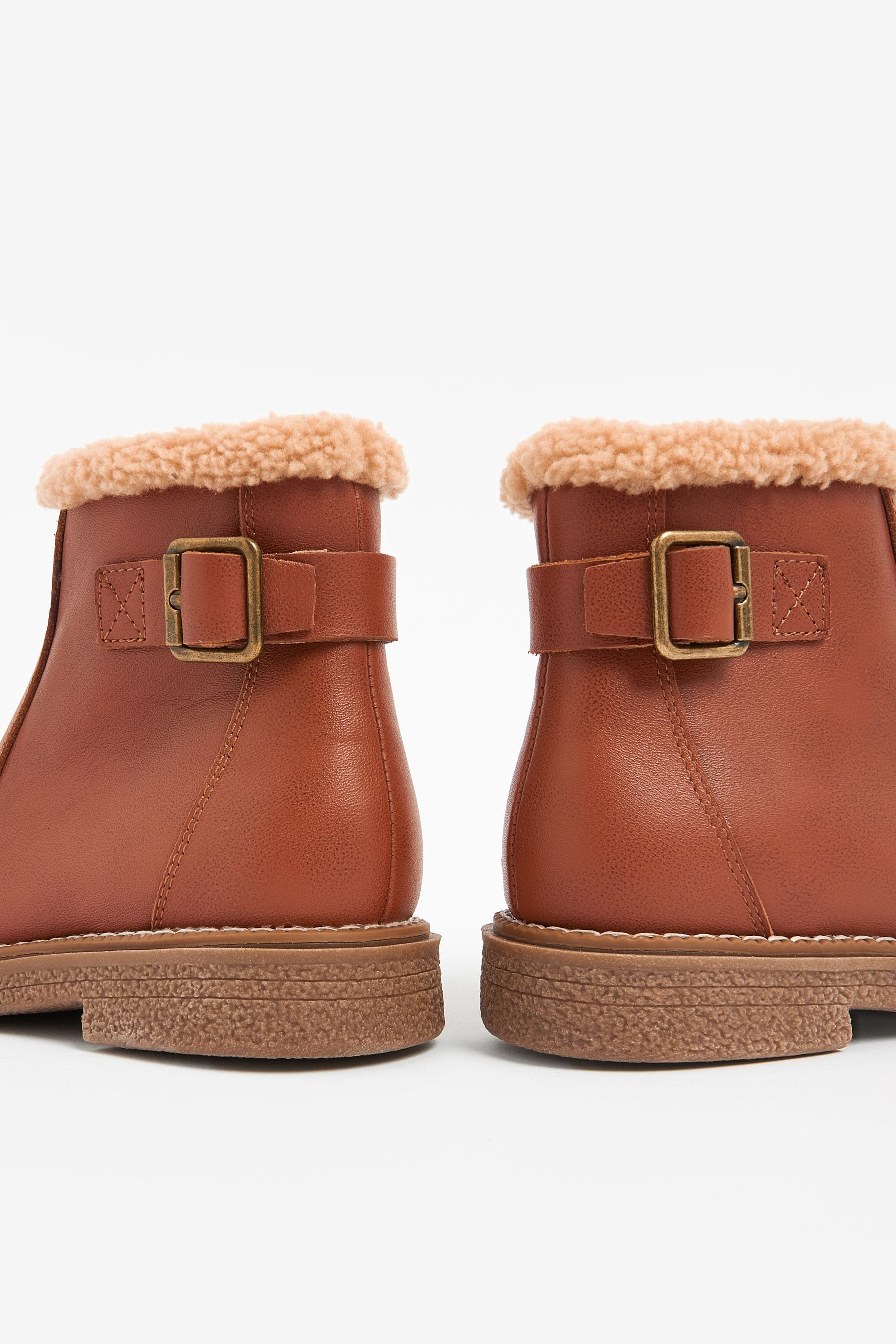 Tan Brown Standard Fit (F) Leather Buckle Ankle Boots