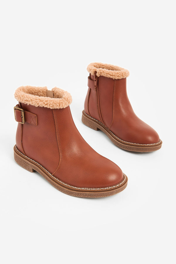 Tan Brown Standard Fit (F) Leather Buckle Ankle Boots