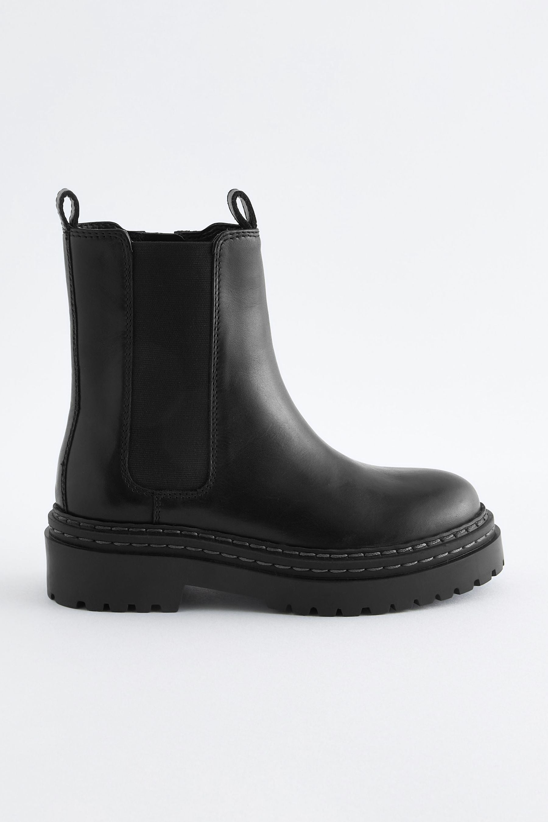 Black Leather Chunky Chelsea Boots