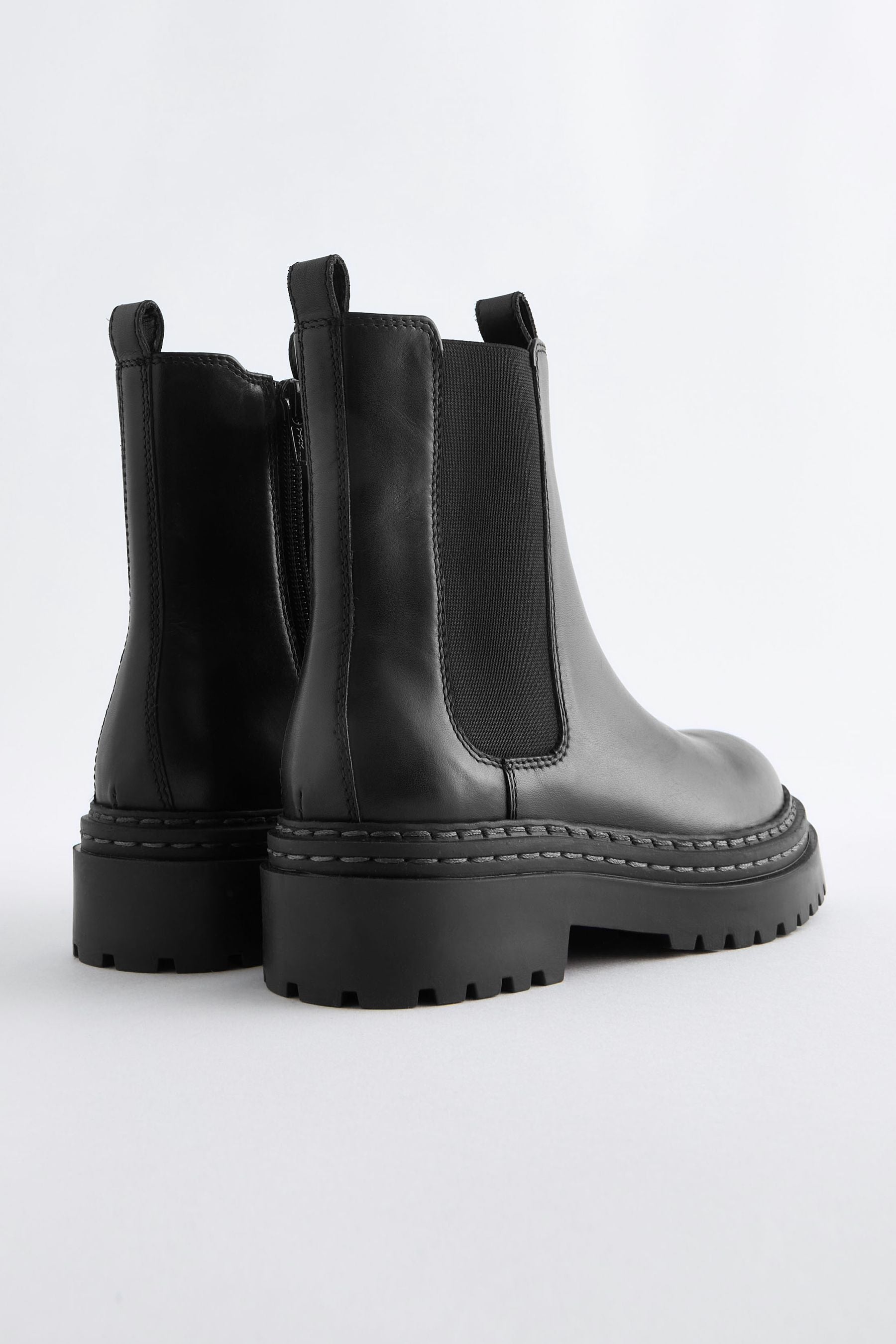 Black Leather Chunky Chelsea Boots