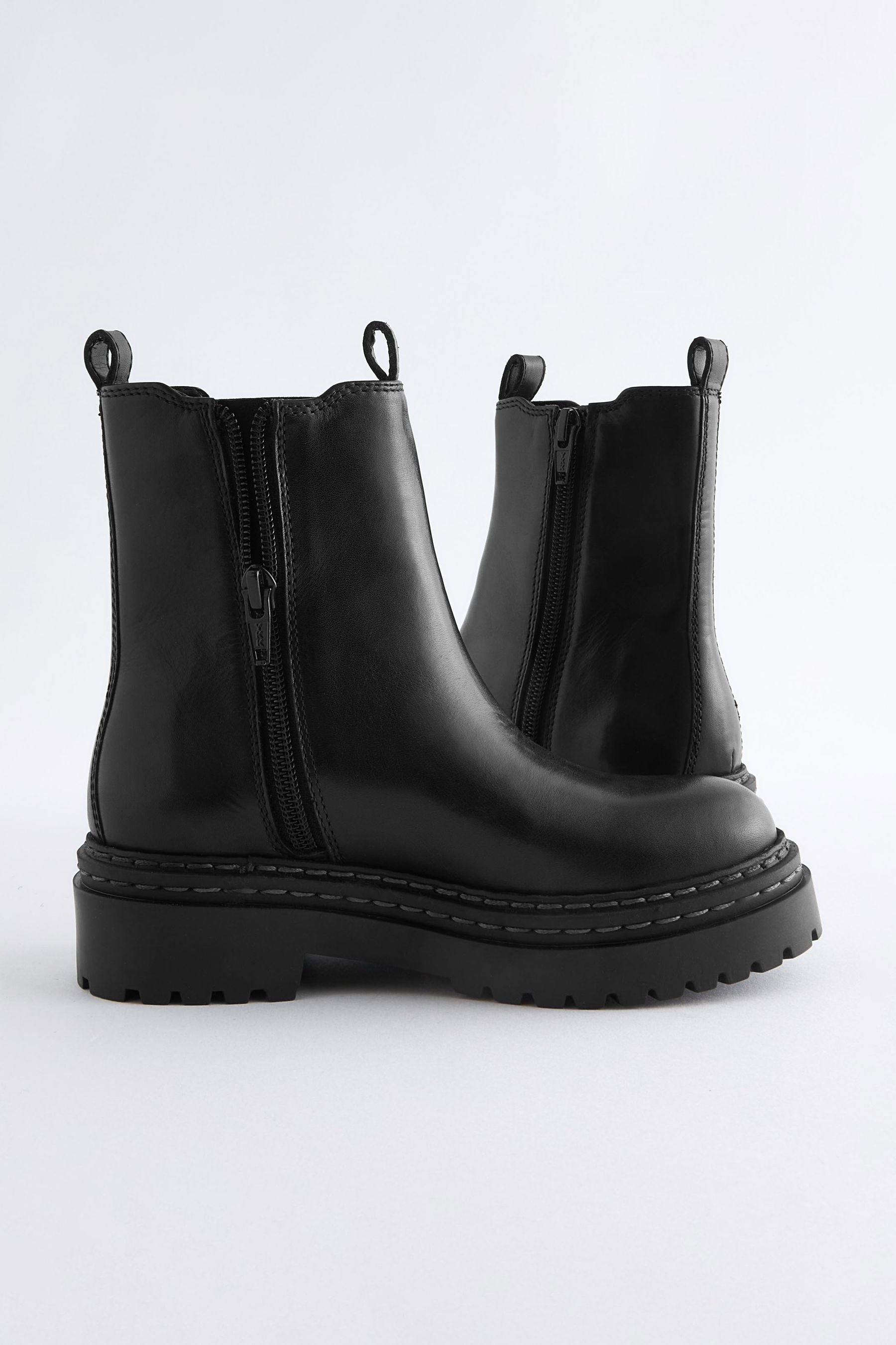 Black Leather Chunky Chelsea Boots