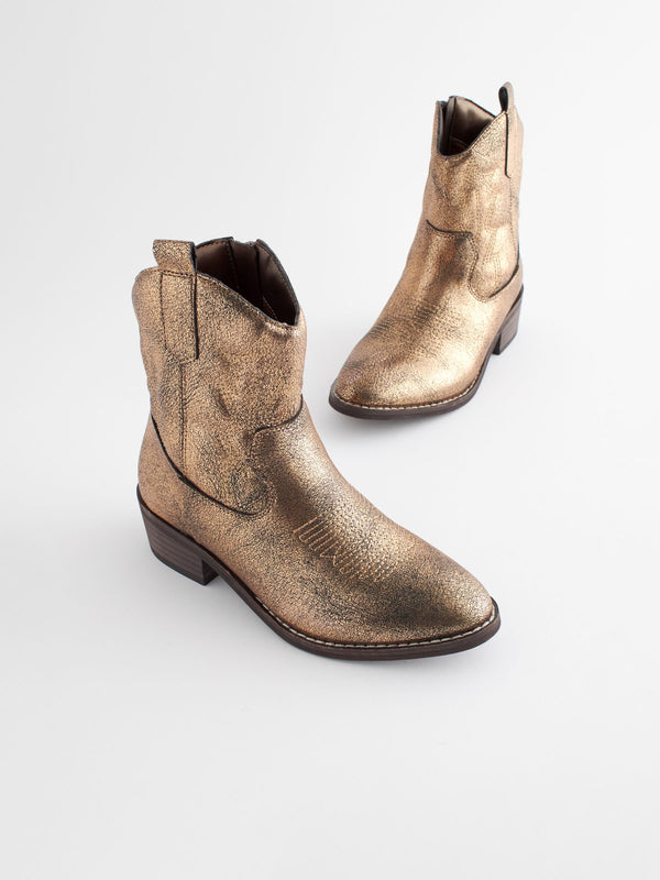 Gold Western Cowboy Ankle Boots