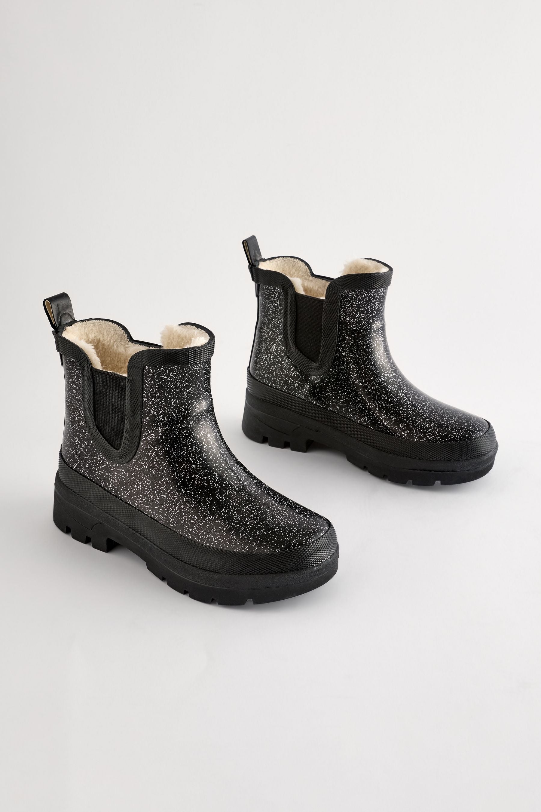 Black Glitter Chelsea Wellies