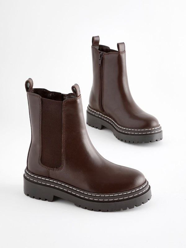 Brown Leather Chunky Chelsea Boots