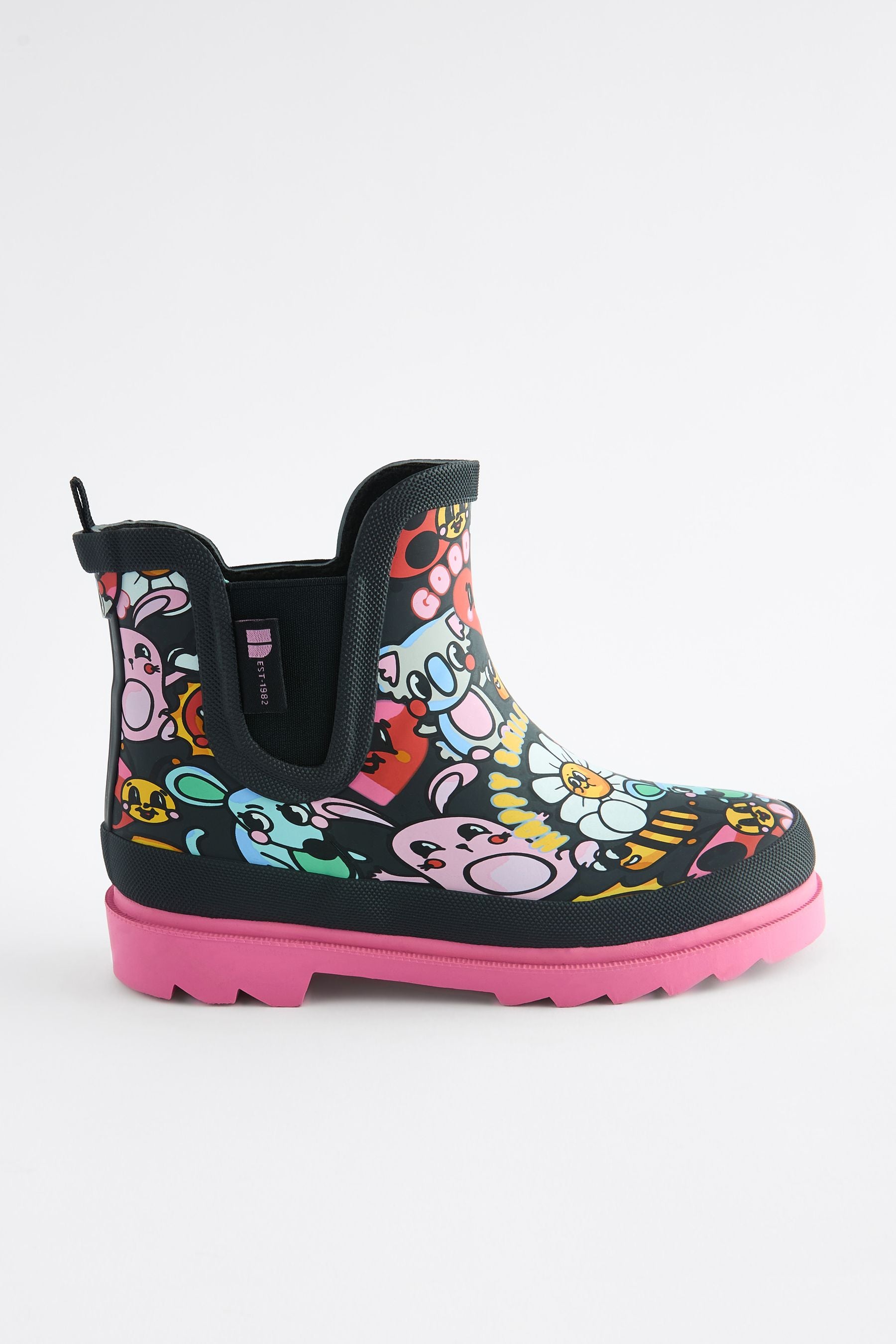 Black Graffiti Print Chelsea Wellies