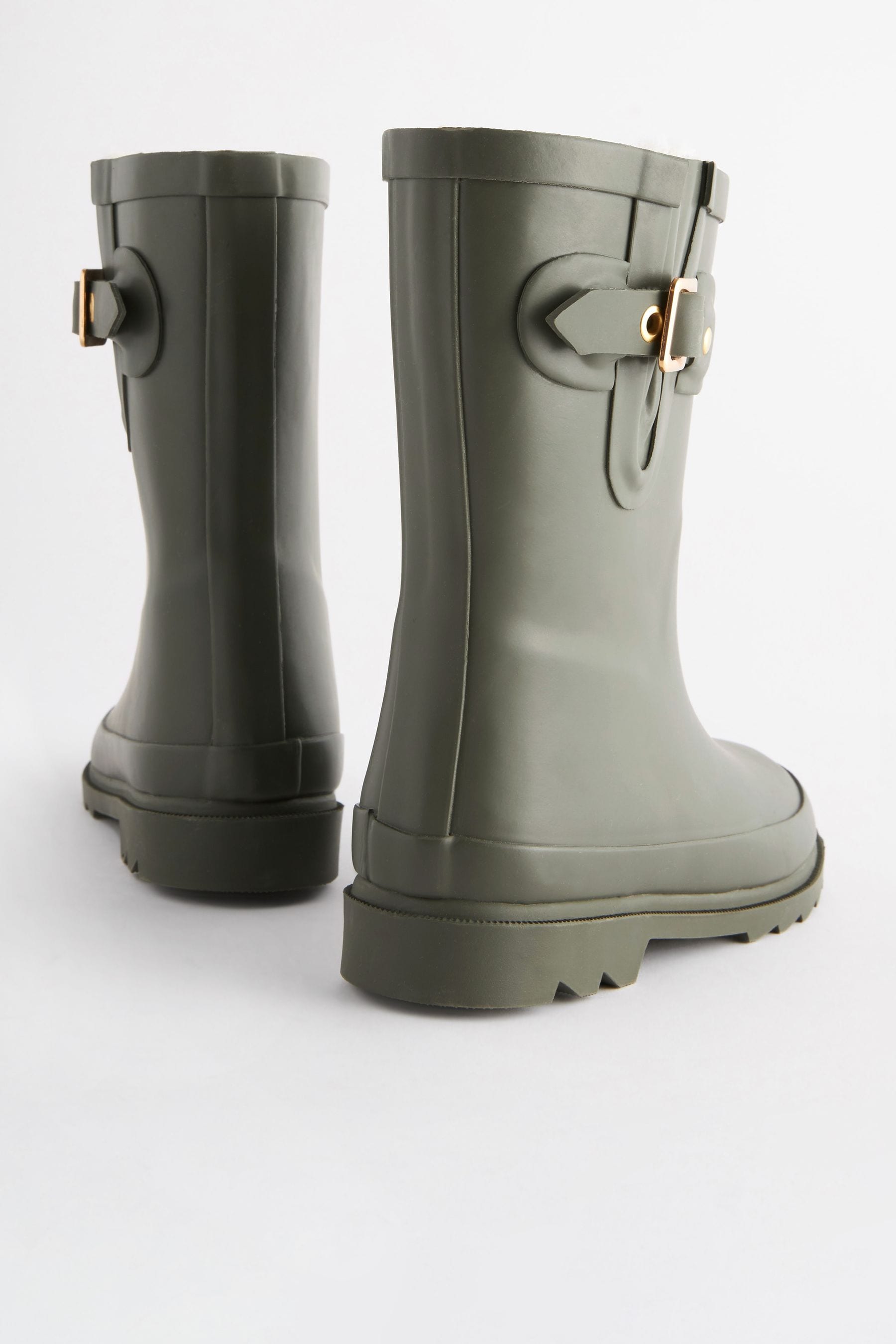 Khaki Green Warm Lined Buckle Wellies