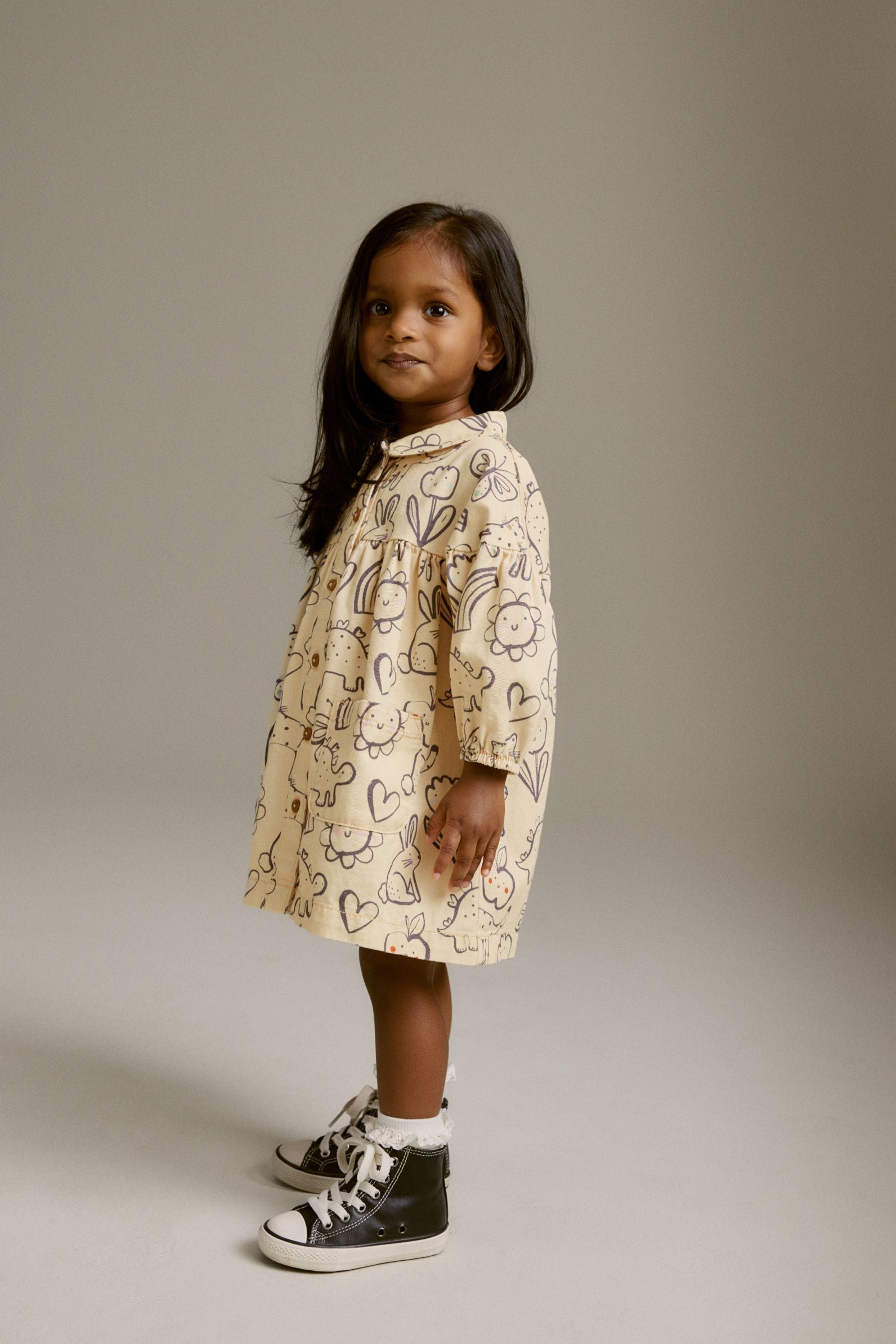 Pale Yellow Floral Cotton Shirt Dress (3mths-8yrs)