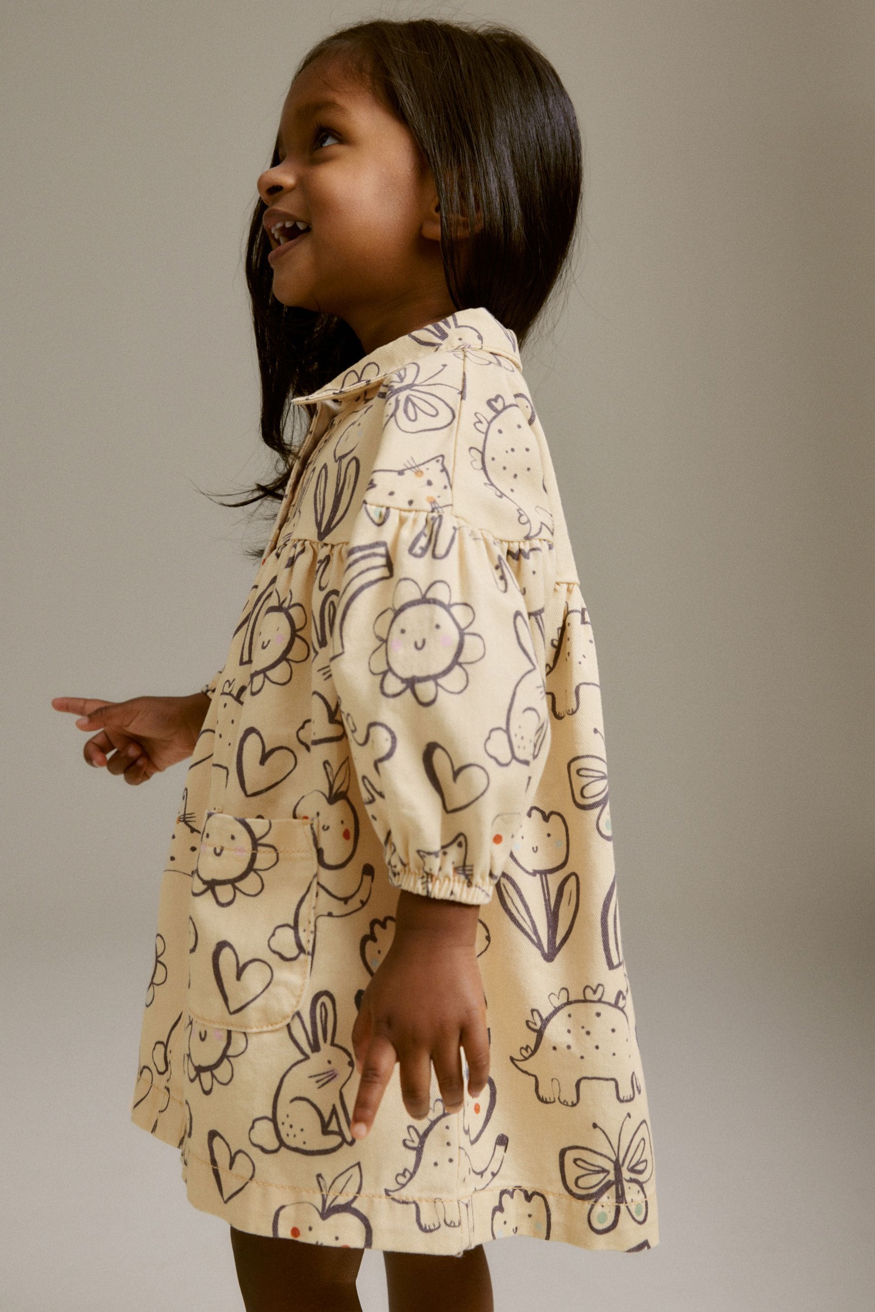 Pale Yellow Floral Cotton Shirt Dress (3mths-8yrs)