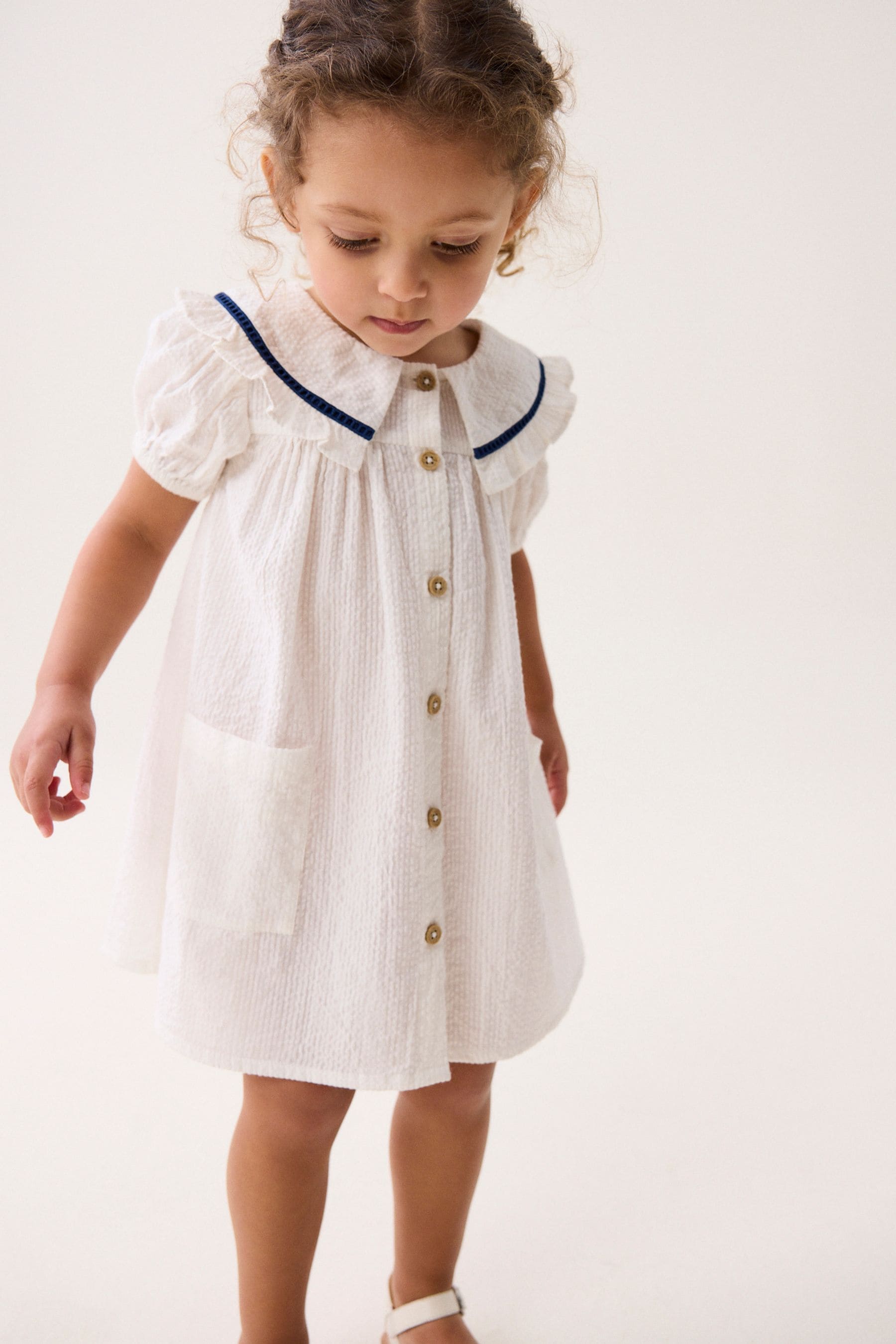 White Printed Collar Dress (3mths-10yrs)