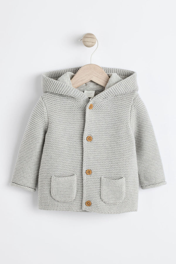 Grey Knitted Hooded Baby Cardigan