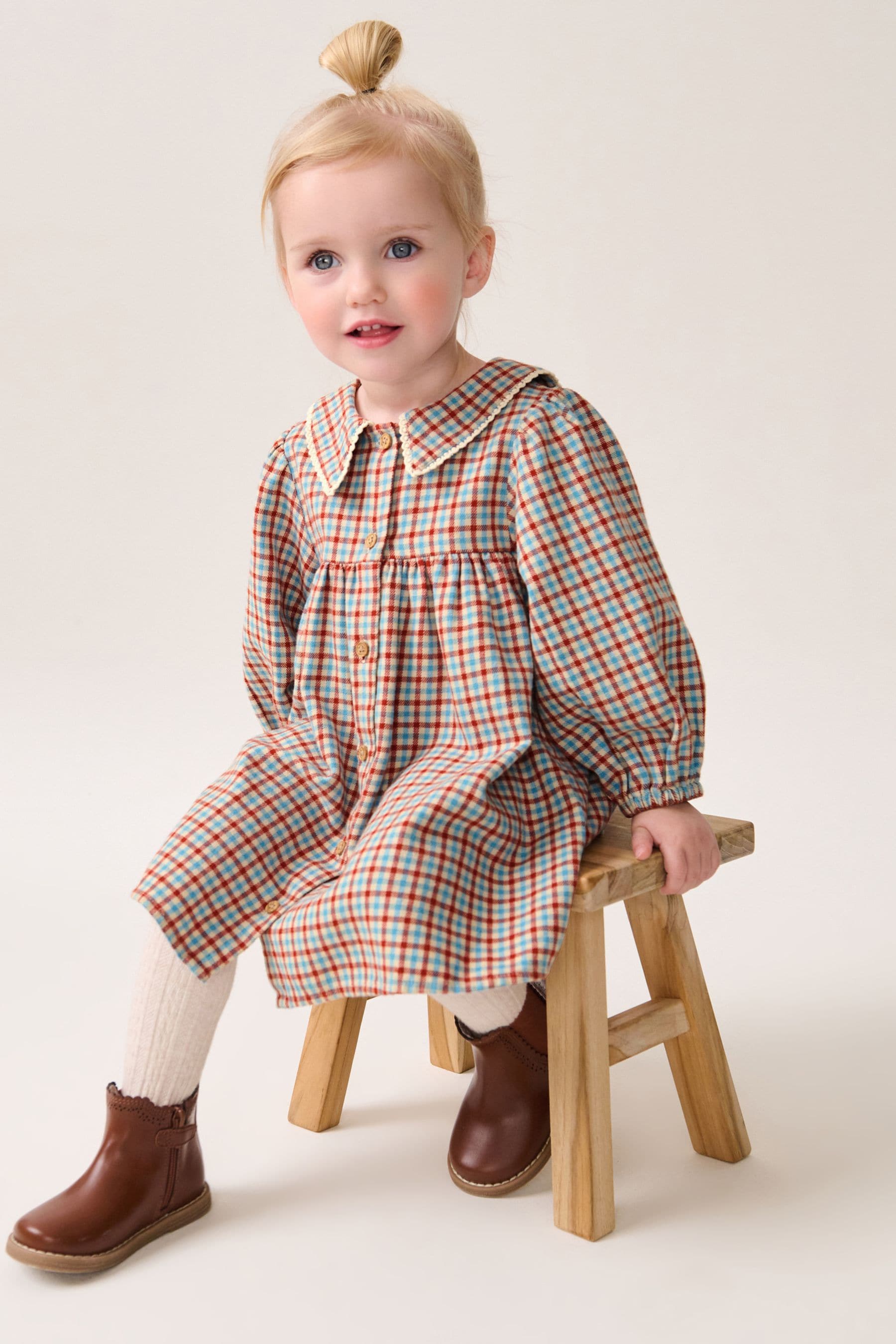 Blue/Ginger Check Collar Dress (3mths-8yrs)