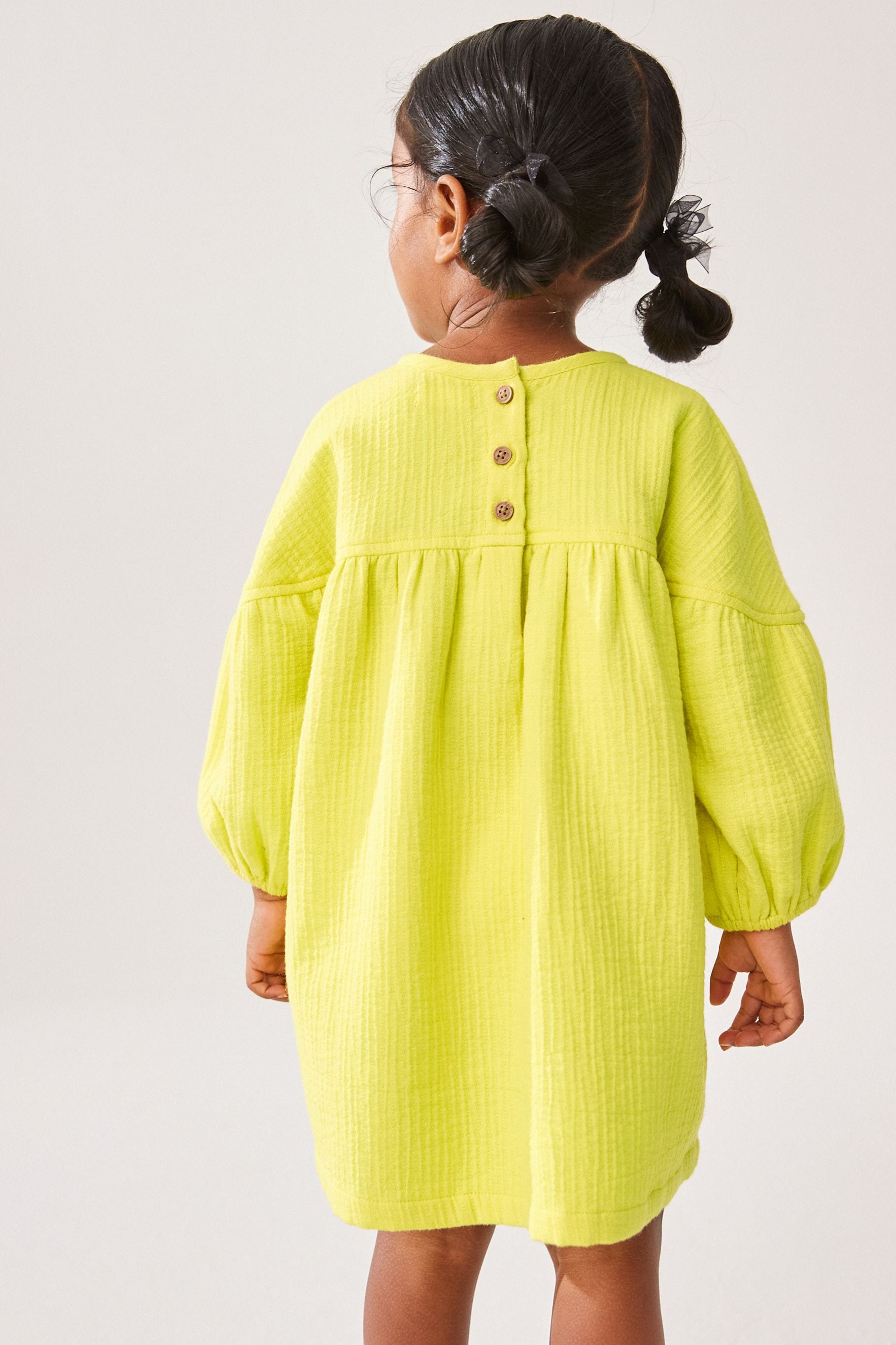 Yellow Textured 100% Cotton Dress (3mths-8yrs)