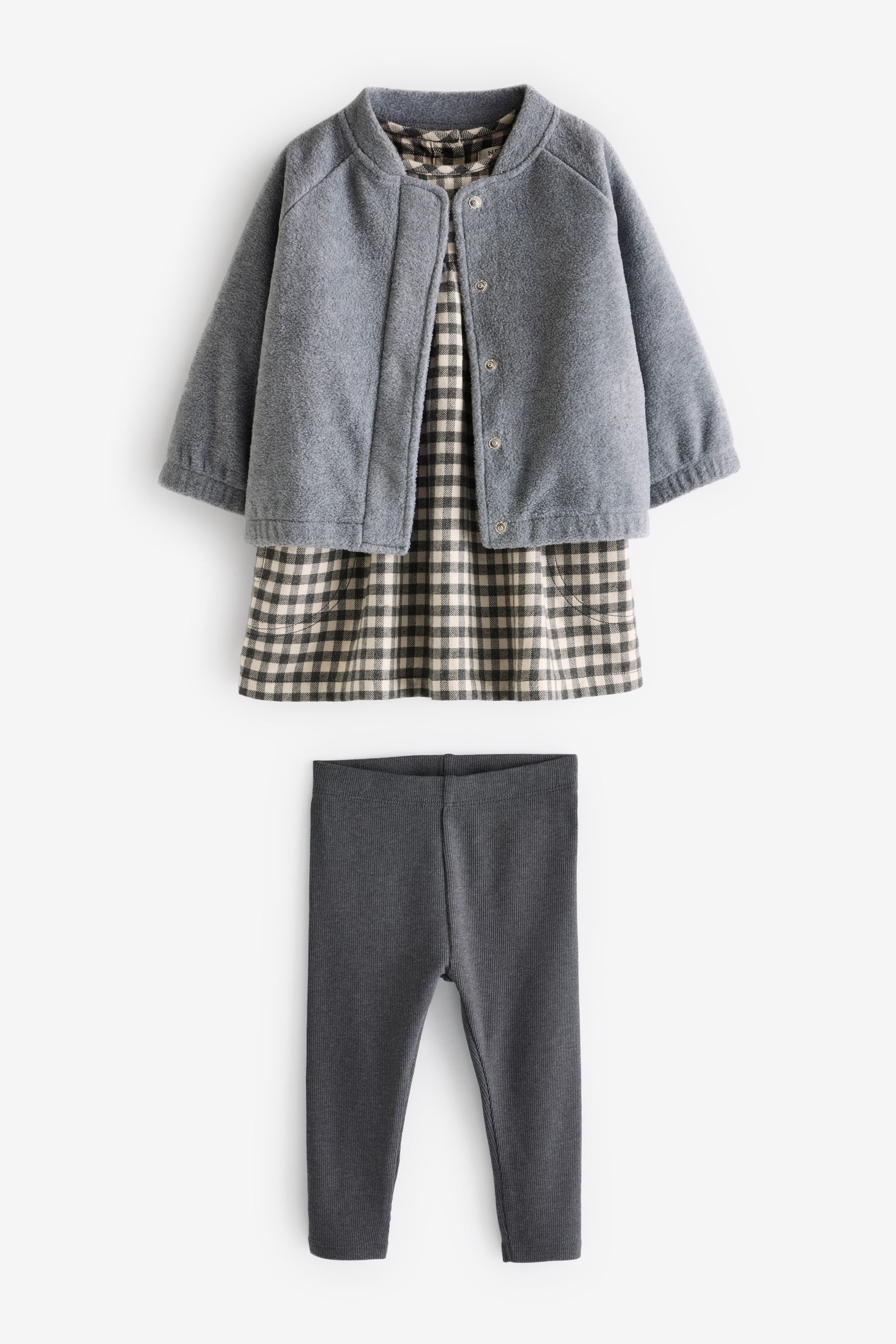 Grey Gingham 100% Cotton Dress, Jacket And Leggings Set (3mths-8yrs)