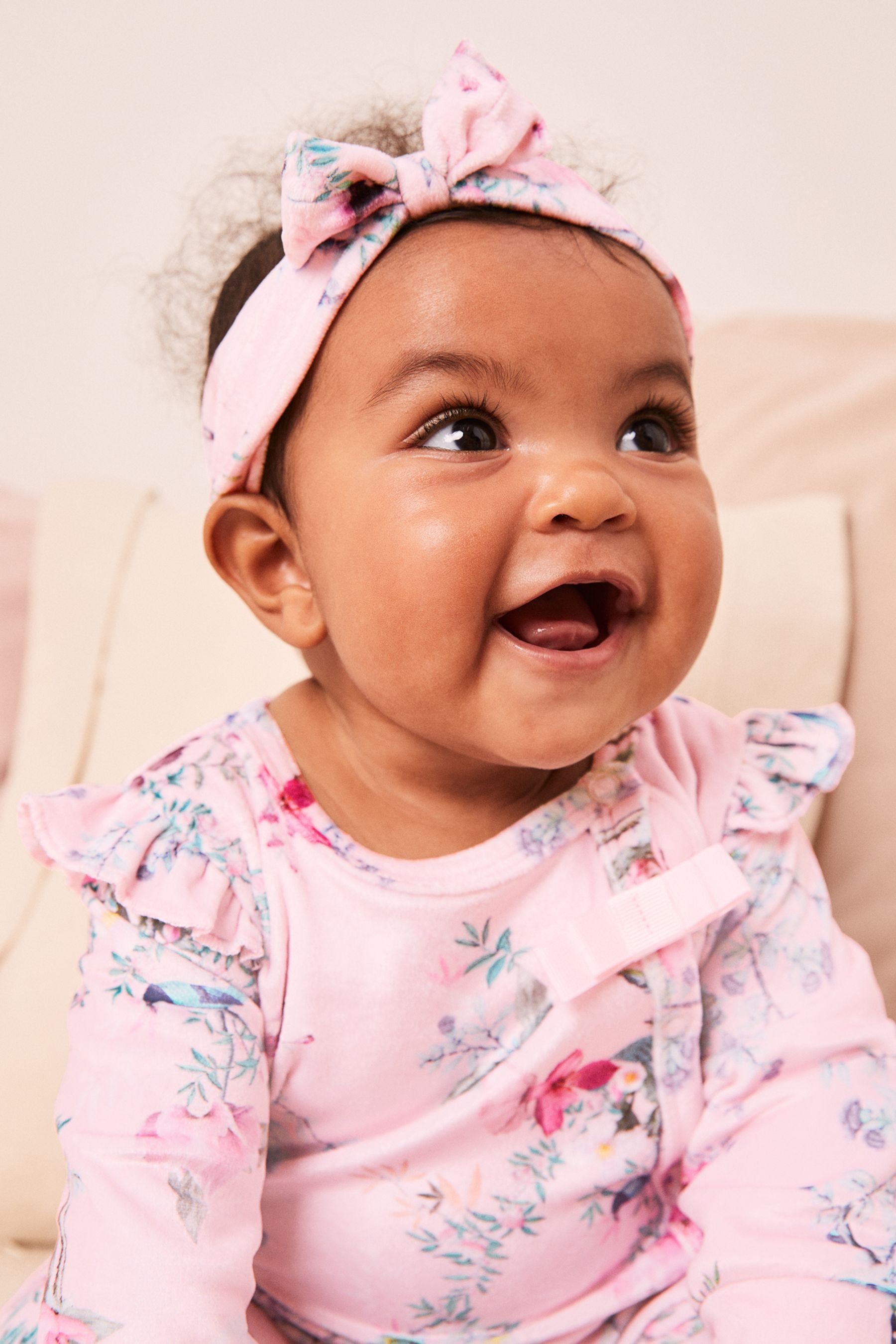 Lipsy Pink Velour Sleepsuit With Matching Headband