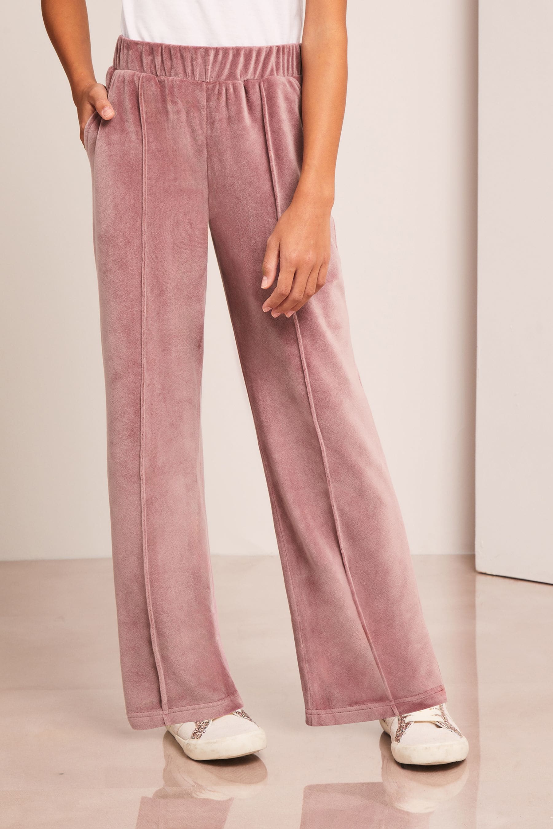 Pink Super Soft Wide Leg Velour Joggers