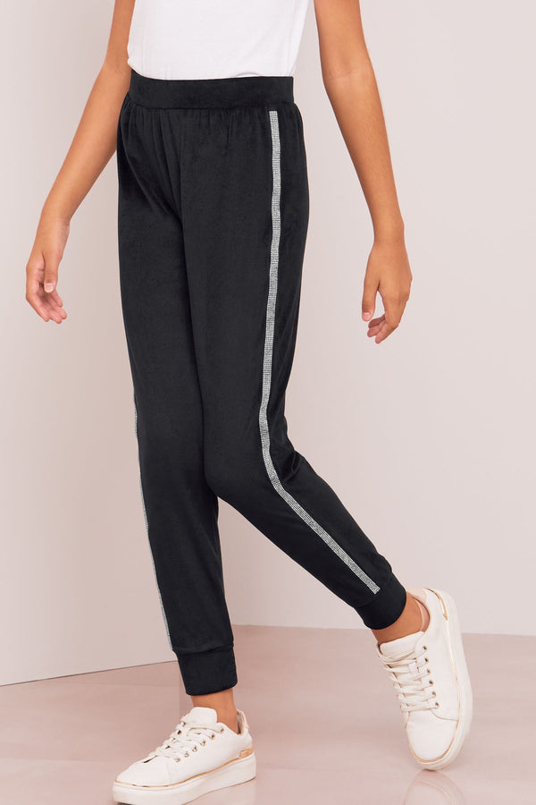 Black Embellished Super Soft Cuffed Velour Joggers