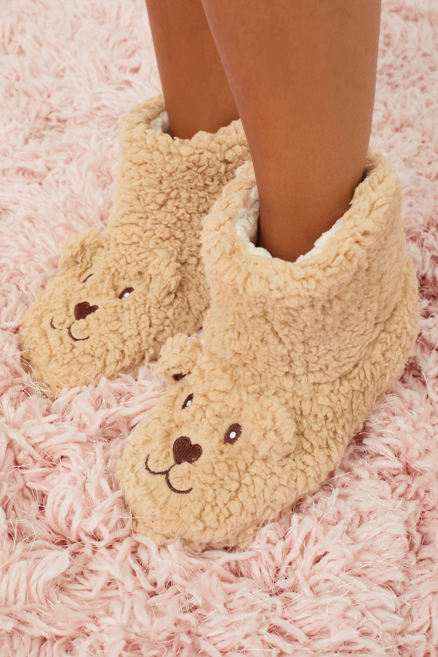 Lipsy Cream Bear Bootie Slippers