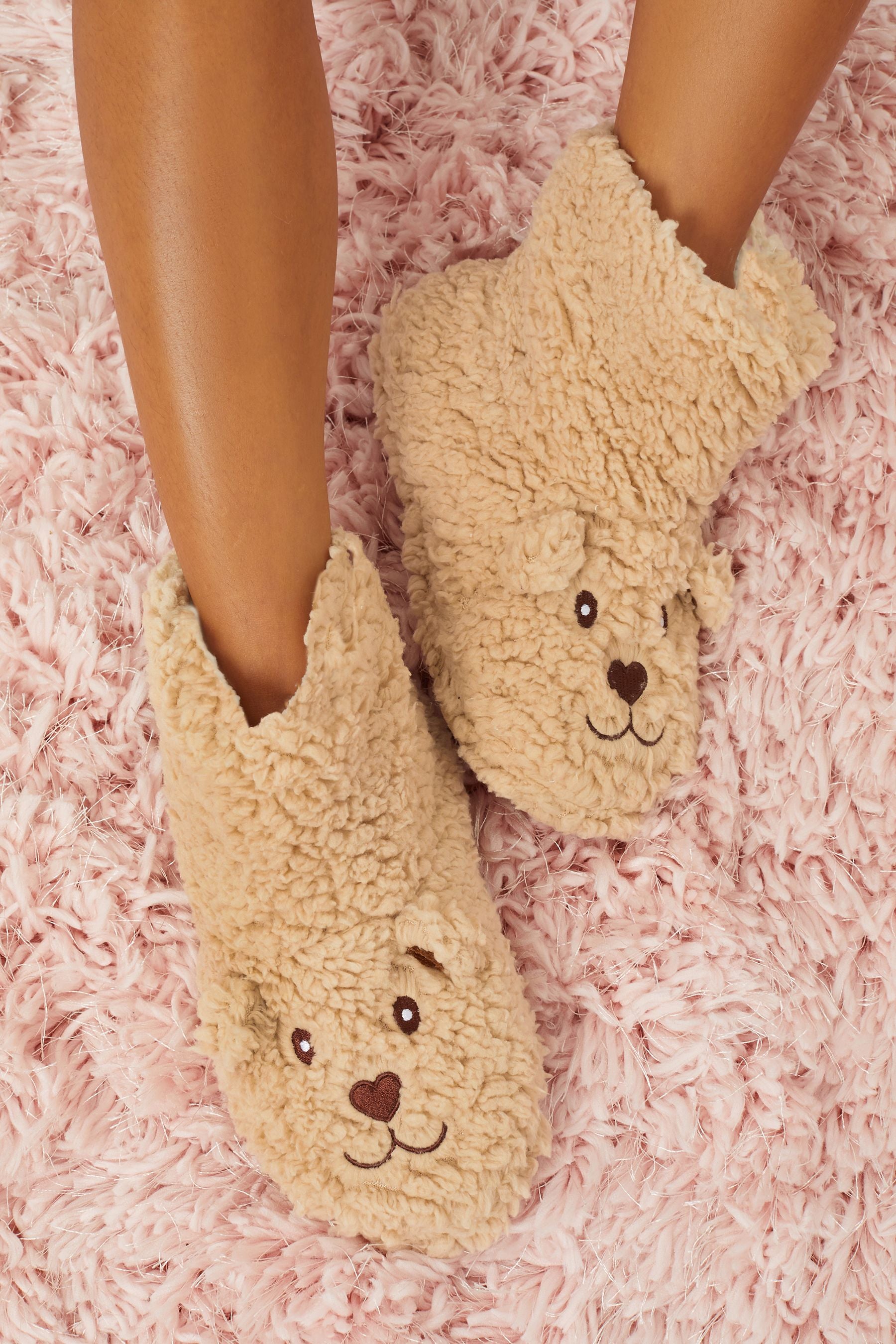 Lipsy Cream Bear Bootie Slippers