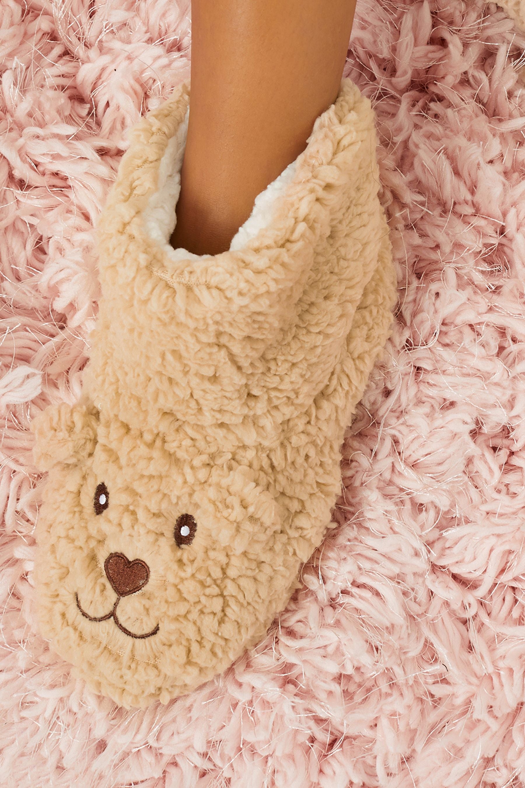 Lipsy Cream Bear Bootie Slippers