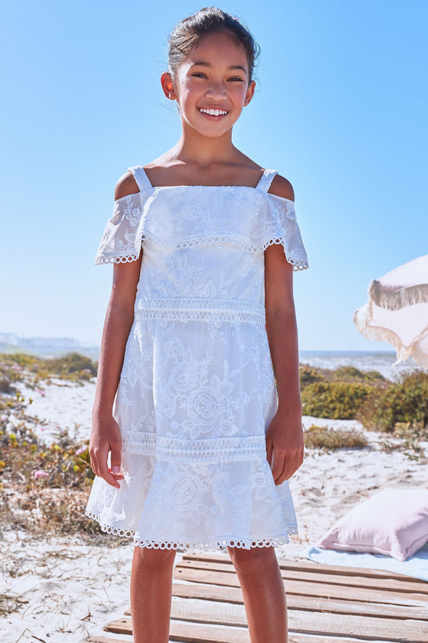 White Lace Premium Bardot Dress