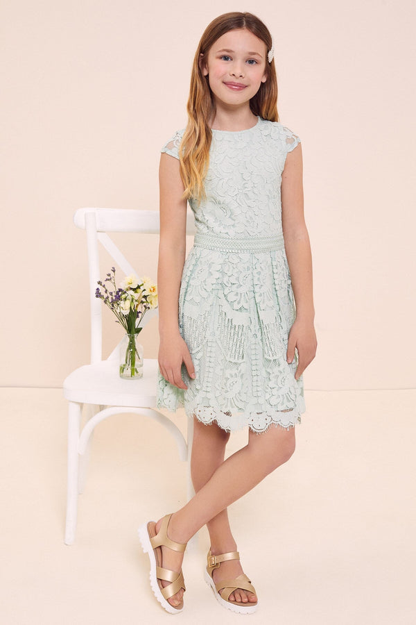 Mint Green Cap Sleeve Lace Occasion Dress