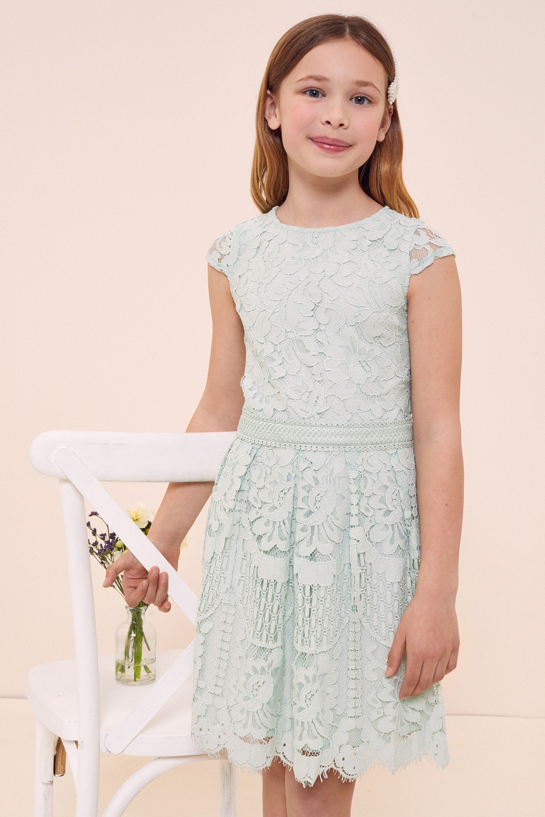 Mint Green Cap Sleeve Lace Occasion Dress