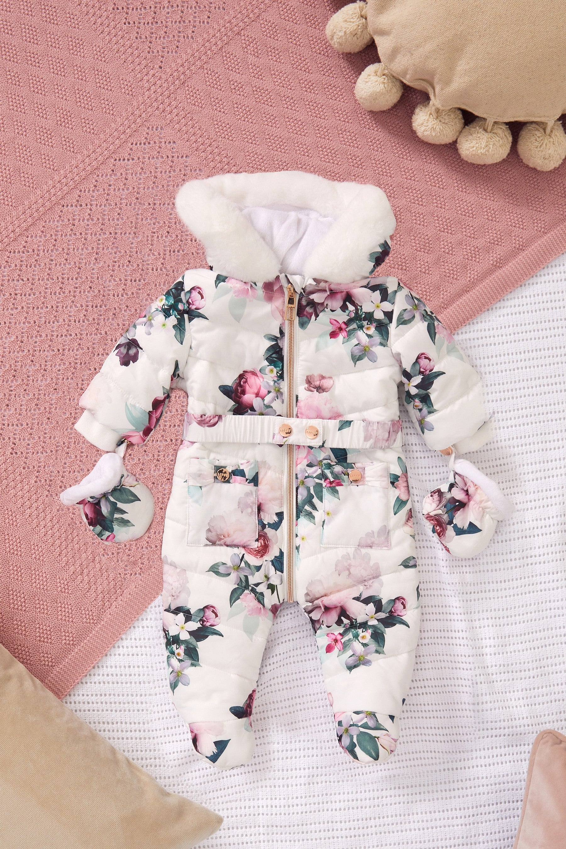 Pink Floral Baby Snowsuit