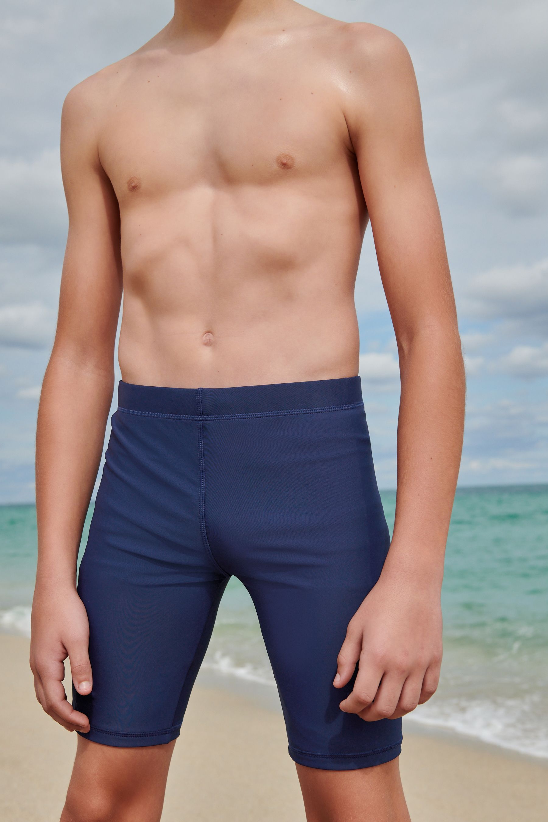 Navy Blue Longer Length Stretch Swim Shorts (3-16yrs)