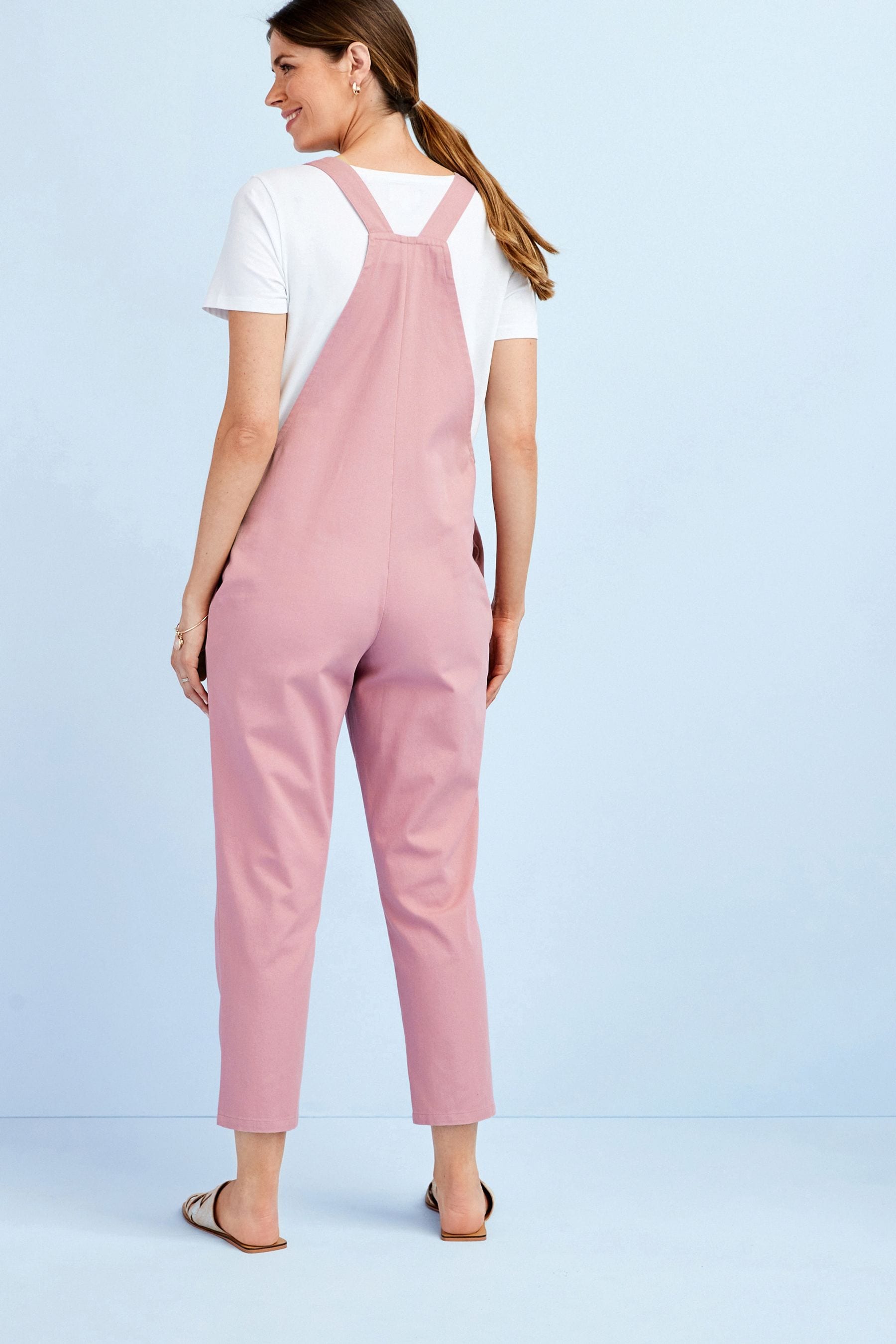 Pink Maternity Adjustable Strap Cotton Relaxed Jumpsuit