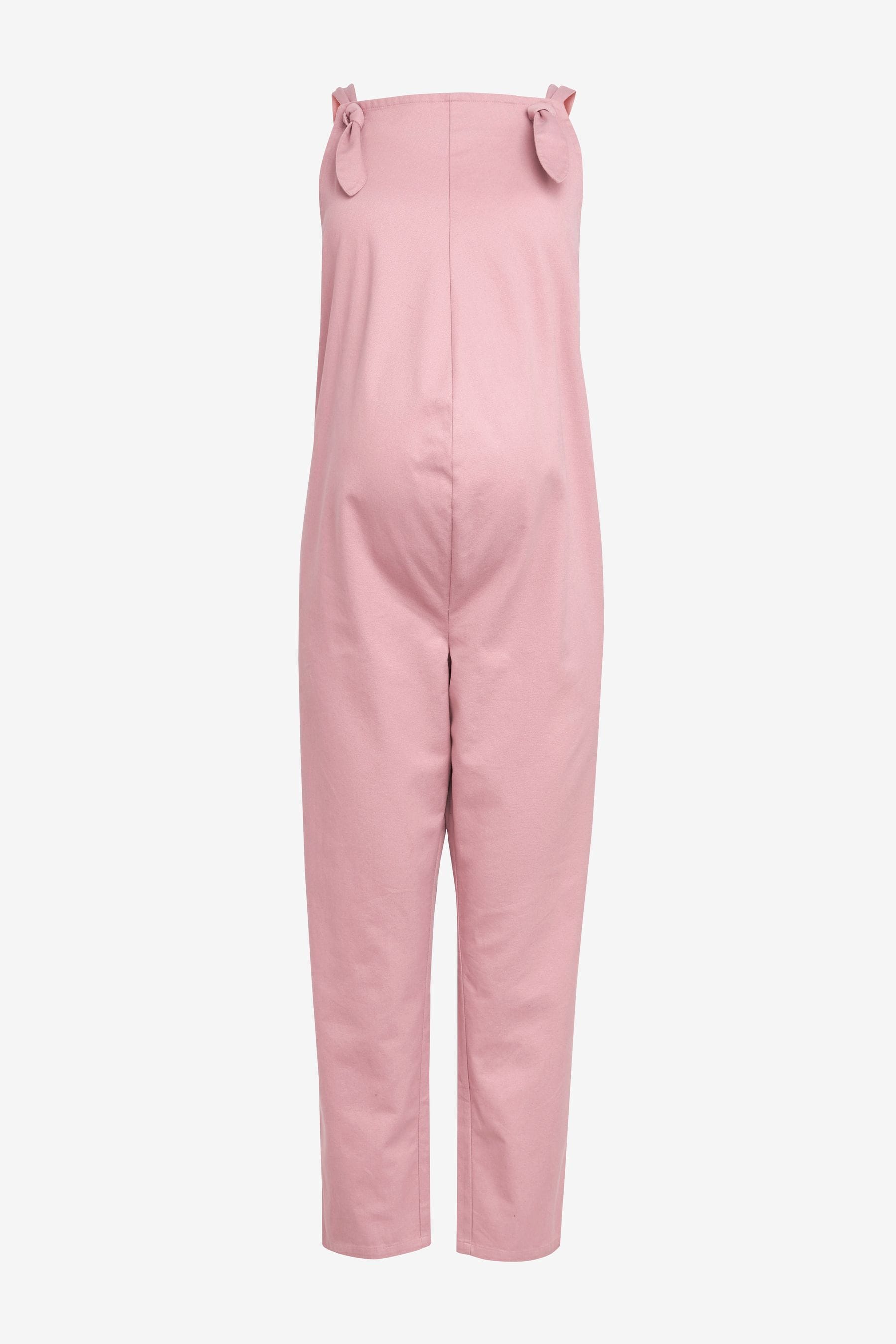 Pink Maternity Adjustable Strap Cotton Relaxed Jumpsuit