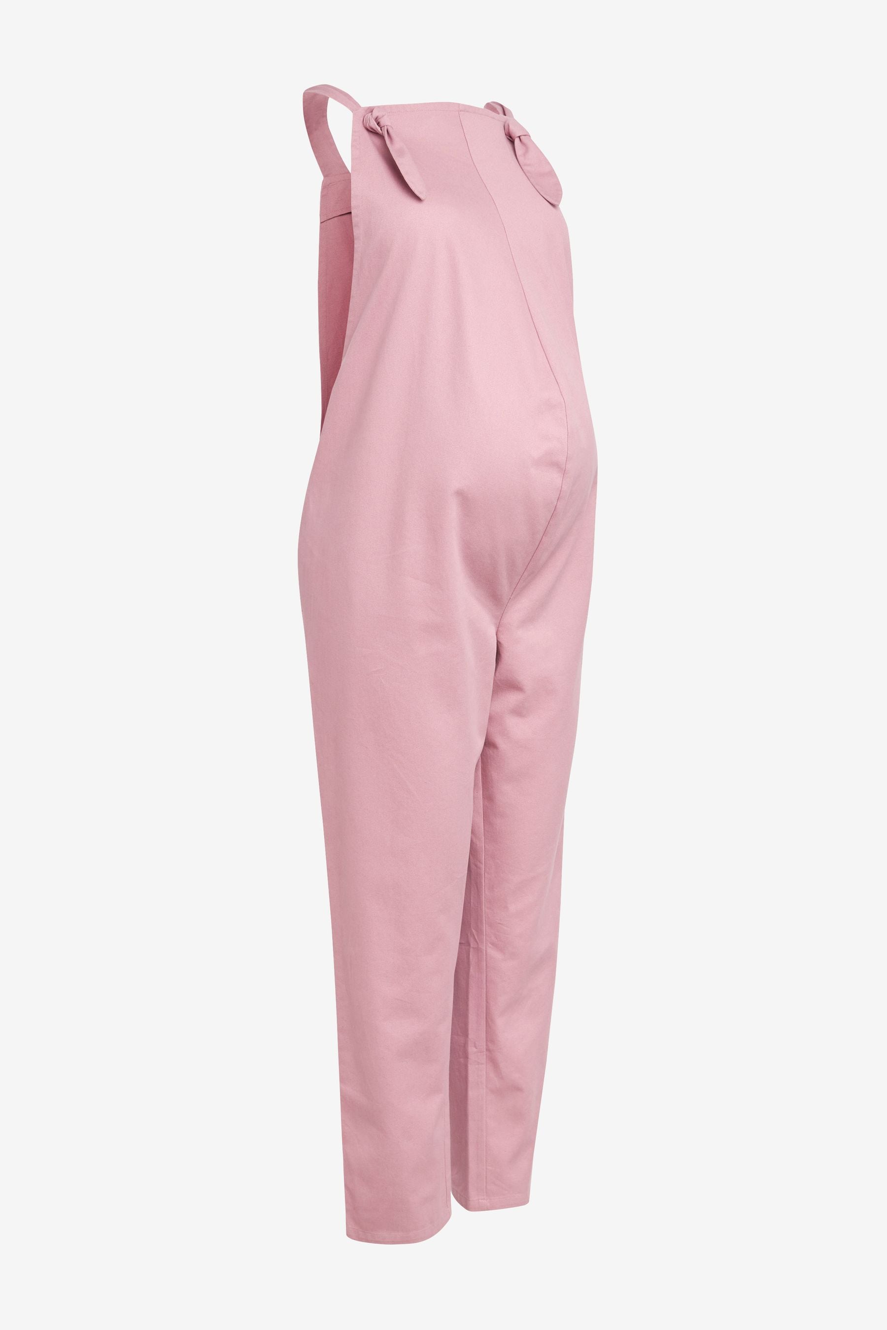 Pink Maternity Adjustable Strap Cotton Relaxed Jumpsuit