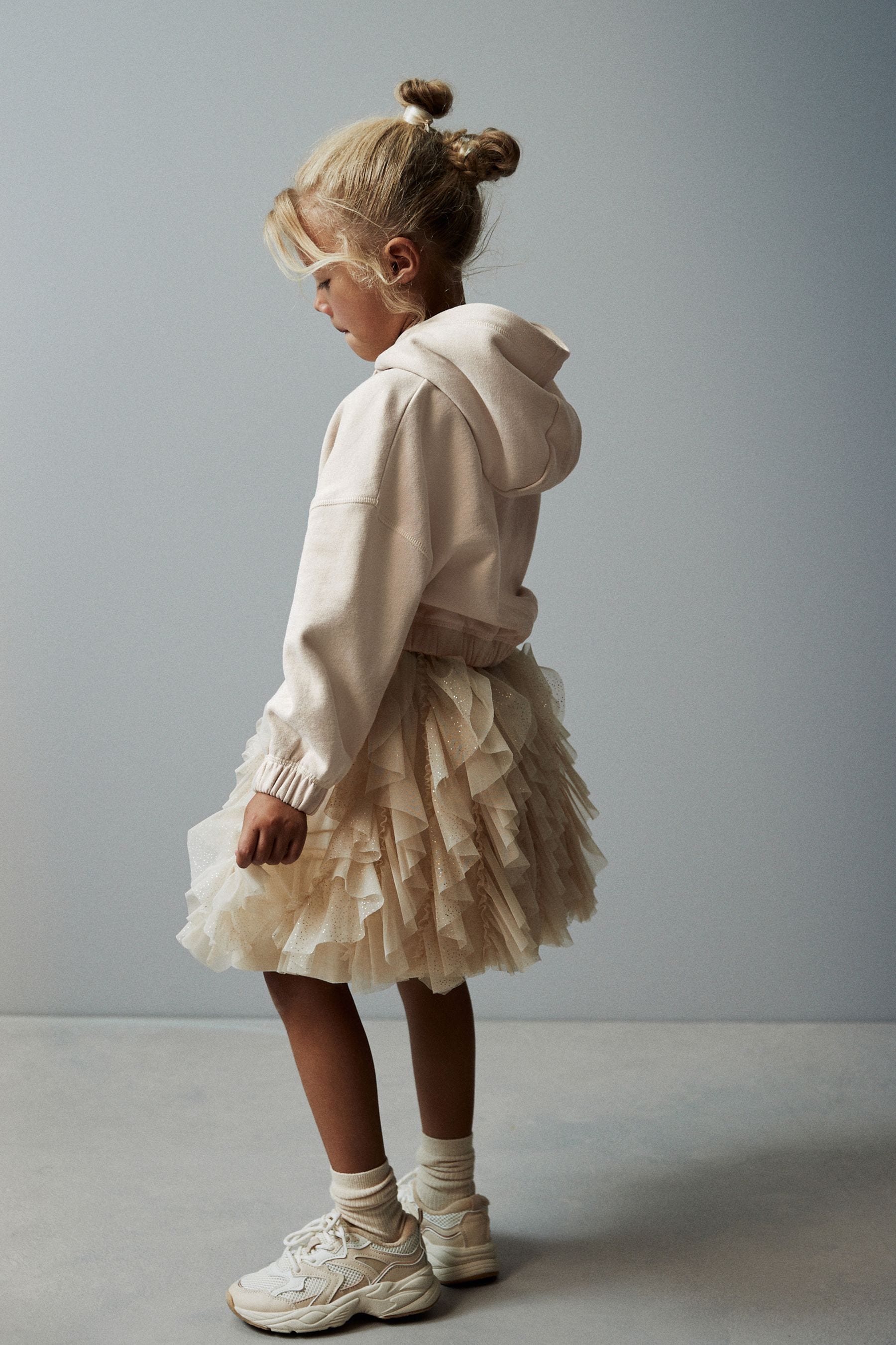 Ecru Cream/Gold Sparkle Tiered Tulle Mesh Skirt (3-16yrs)