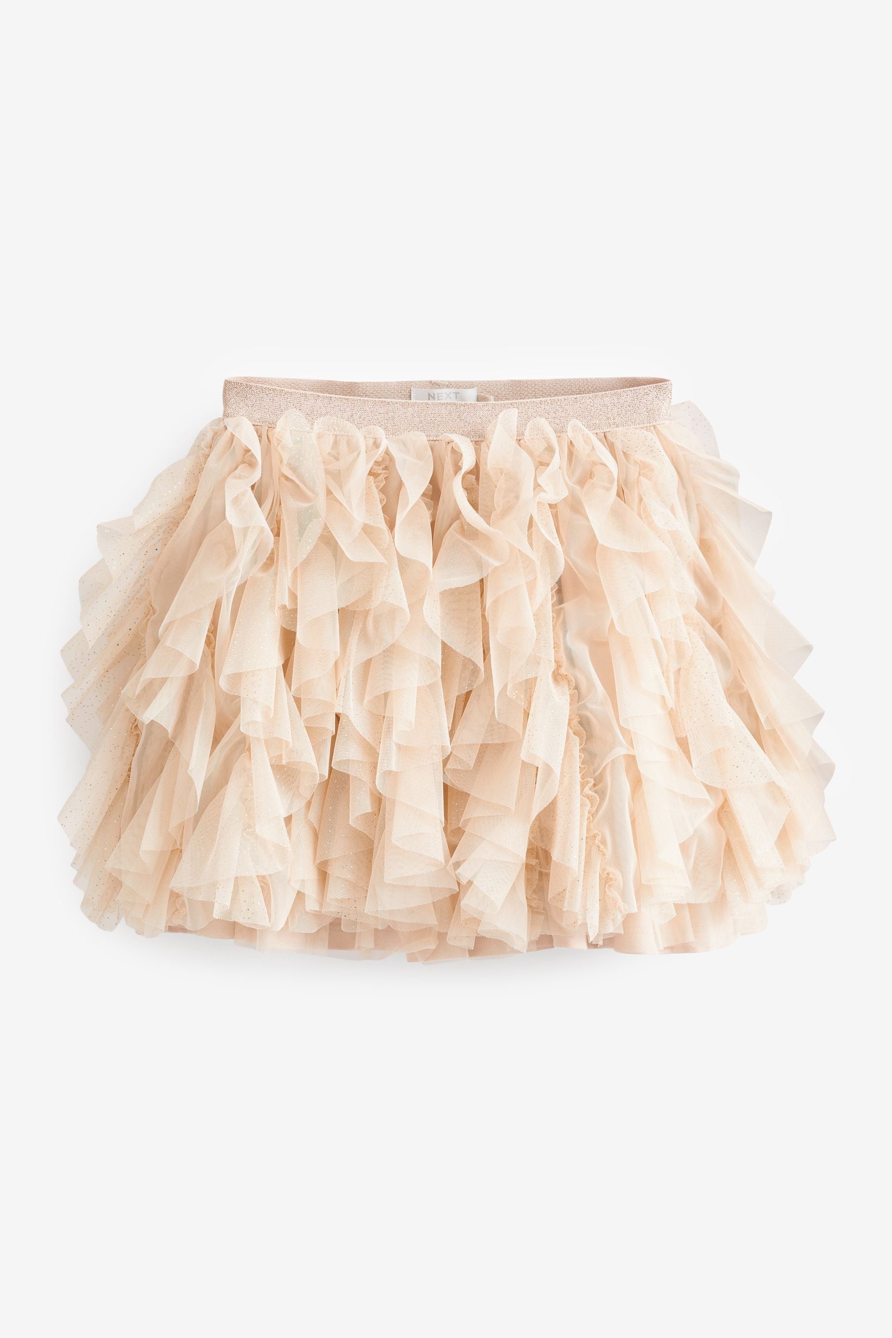 Ecru Cream/Gold Sparkle Tiered Tulle Mesh Skirt (3-16yrs)