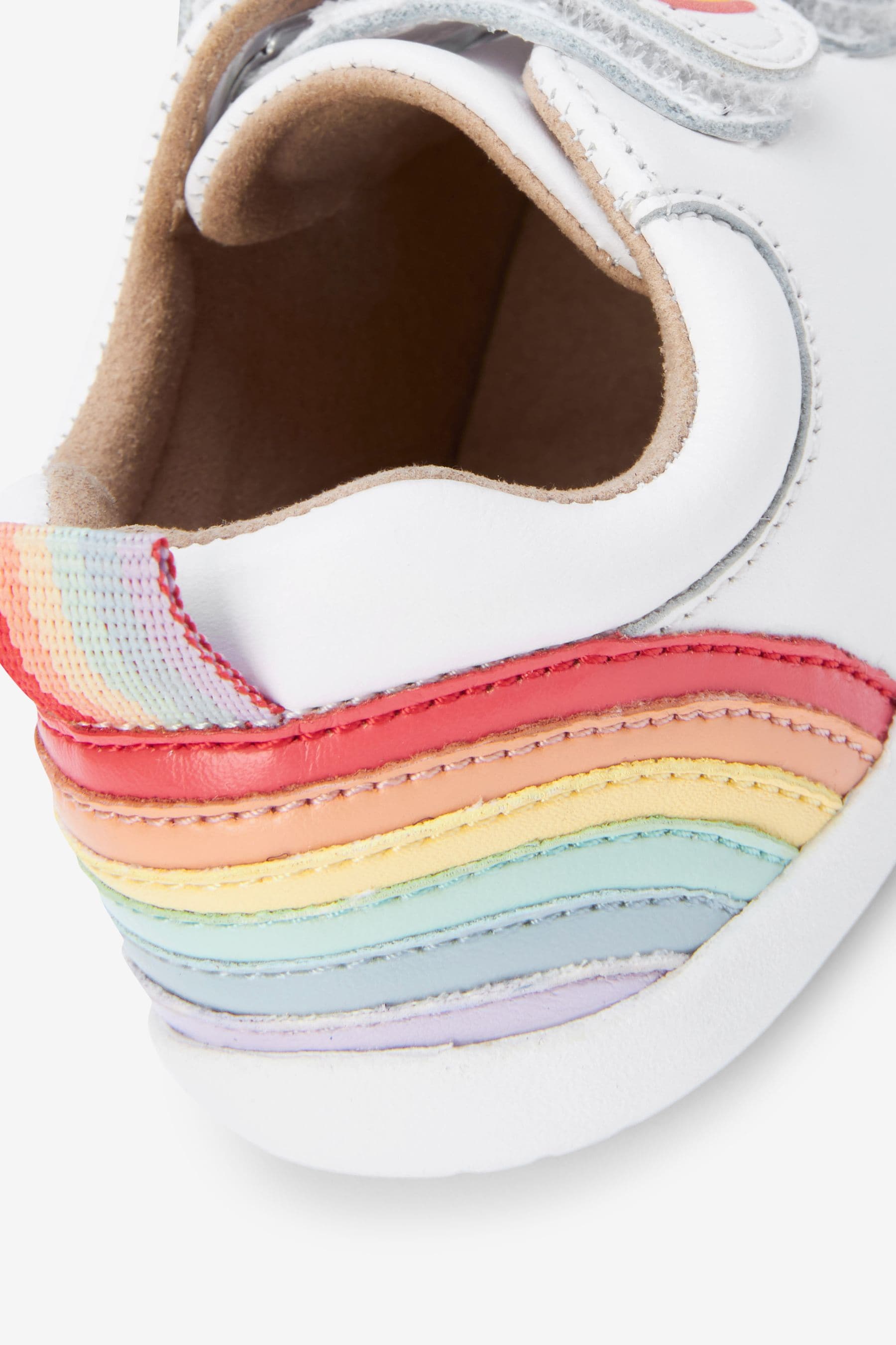 White Leather Wide Fit (G) First Walker Rainbow Trainers