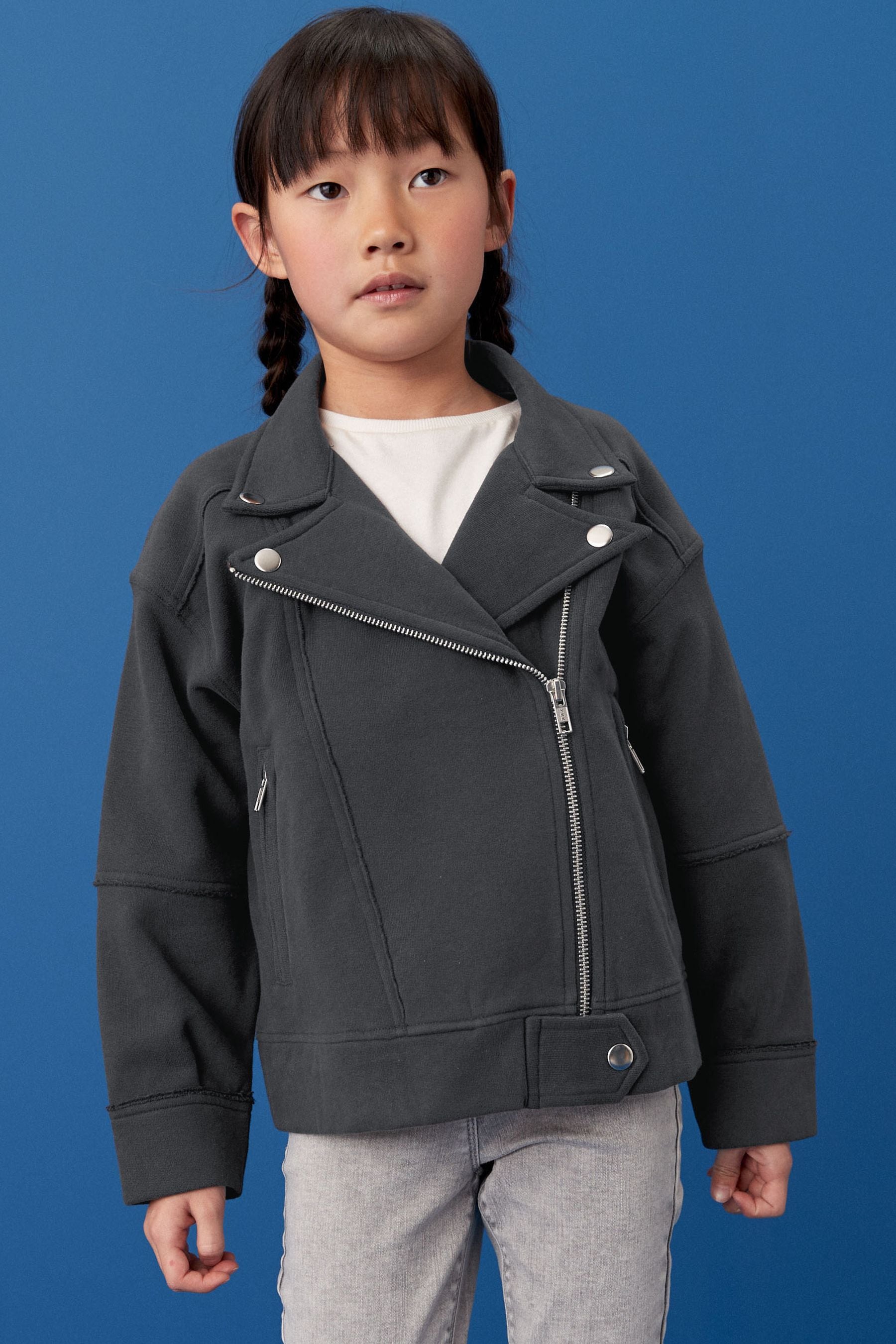 Black Jersey Biker Jacket (3-16yrs)