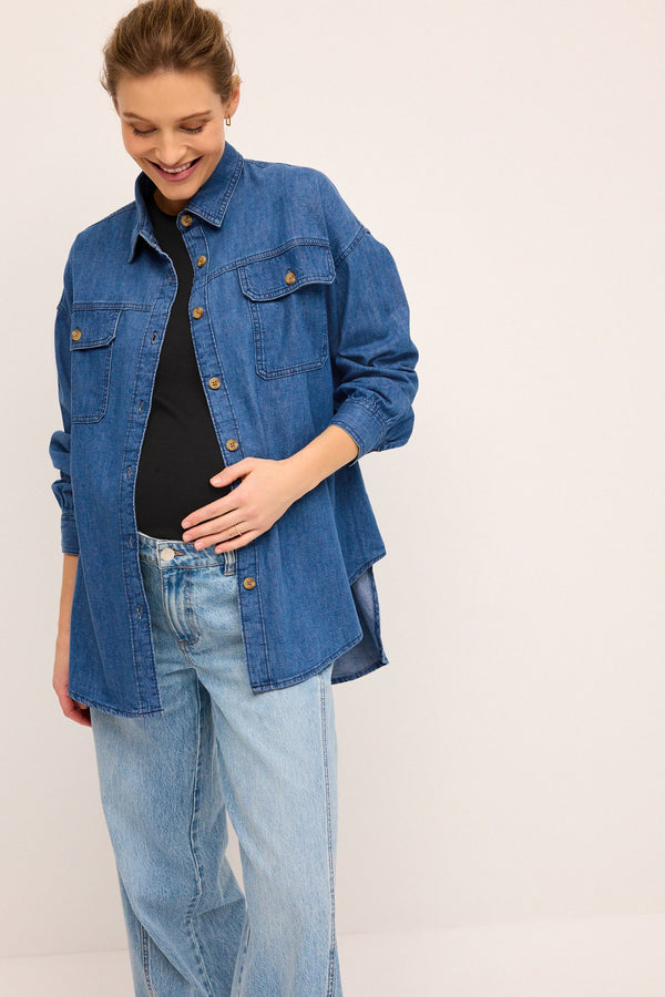 Dark Blue Denim Maternity/Nursing Oversize Denim 100% Cotton Shirt