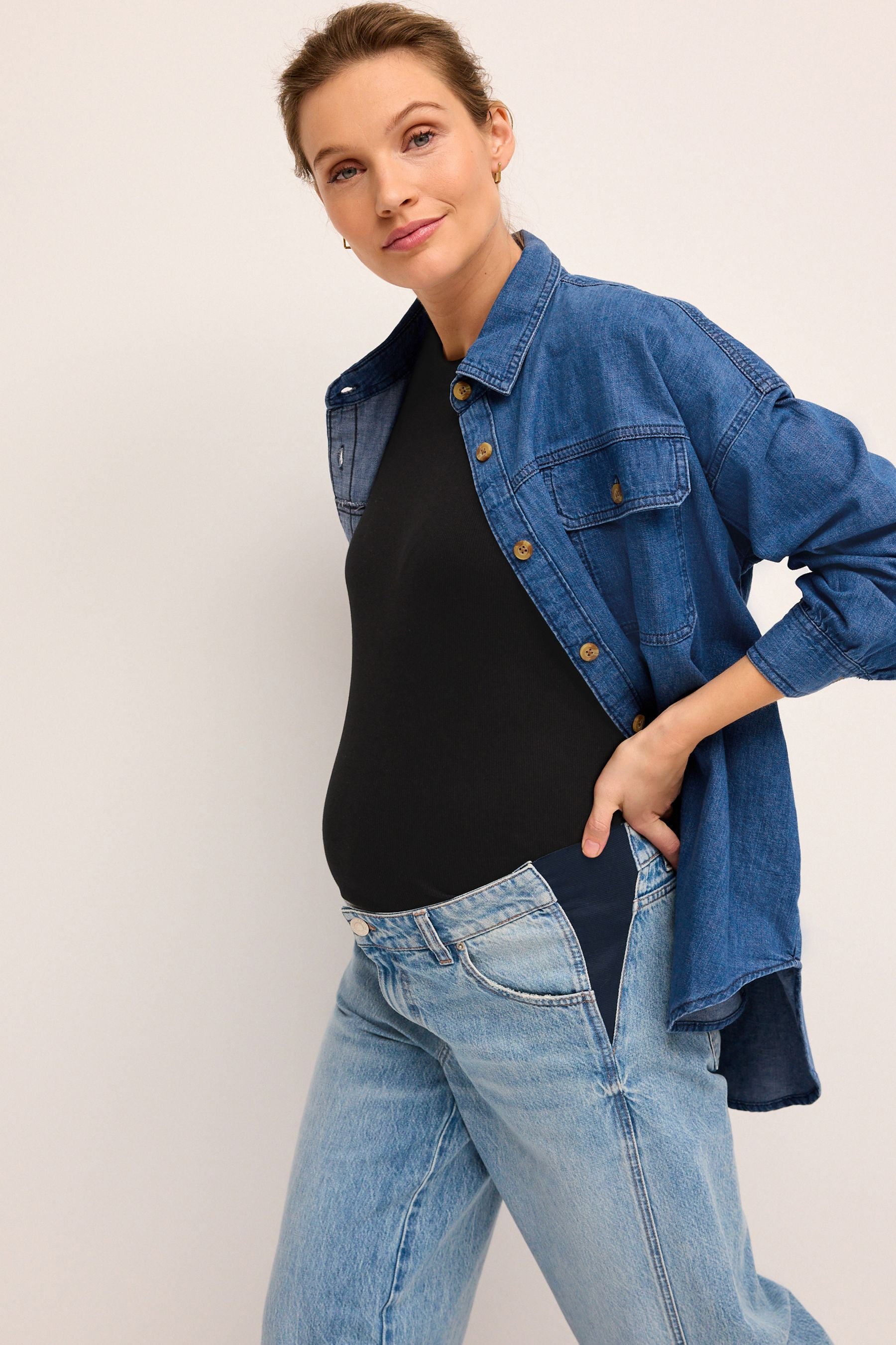 Dark Blue Denim Maternity/Nursing Oversize Denim 100% Cotton Shirt